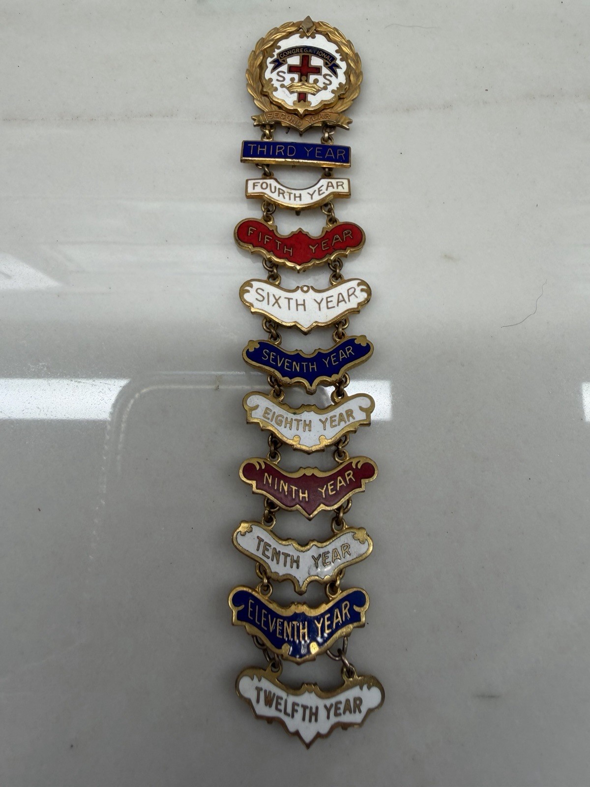 Vtg Congregational Sunday School 1-12 Year Pin Ladder Complete Robbins Little