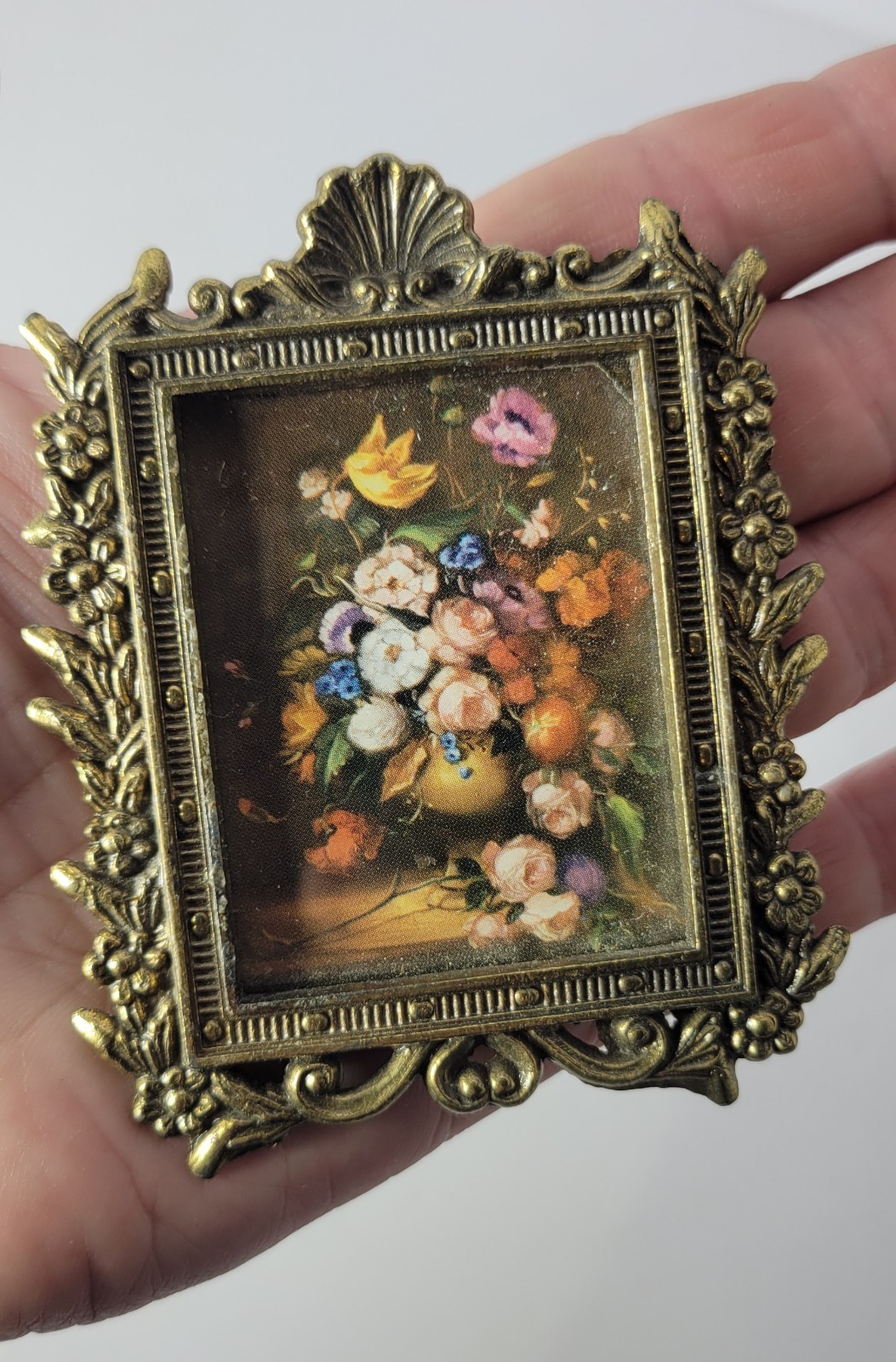 Vintage Italy Mini Dainty Miniature Floral Art Print Ornate Dollhouse Frame Tiny