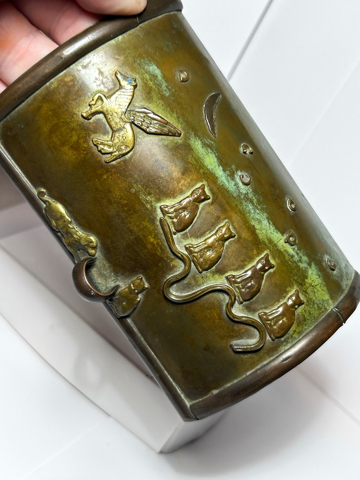 Vintage Mid Century Modern Bronze Jewelry Box w/ Pegasus, Cats & Dogs Vintage Mid Century Modern Bronze Jewelry Box w/ Pegasus, Cats & Dogs