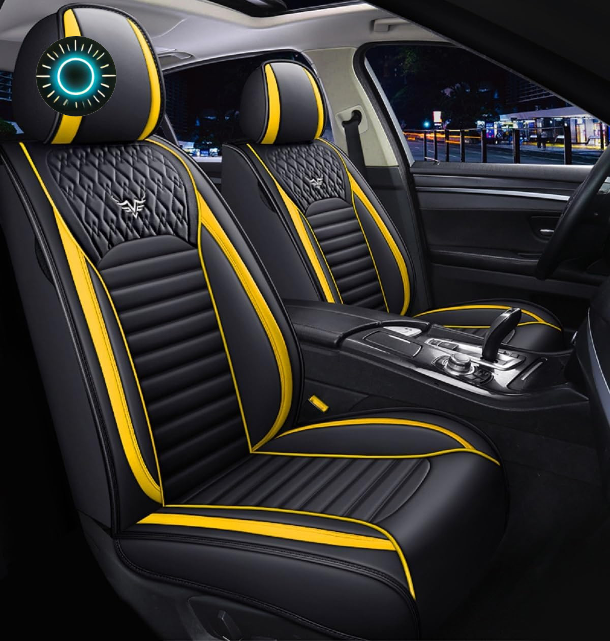S02 Leather Car Seat Covers 5 Seats Front & Rear Seat Protector Black&yellow NEW