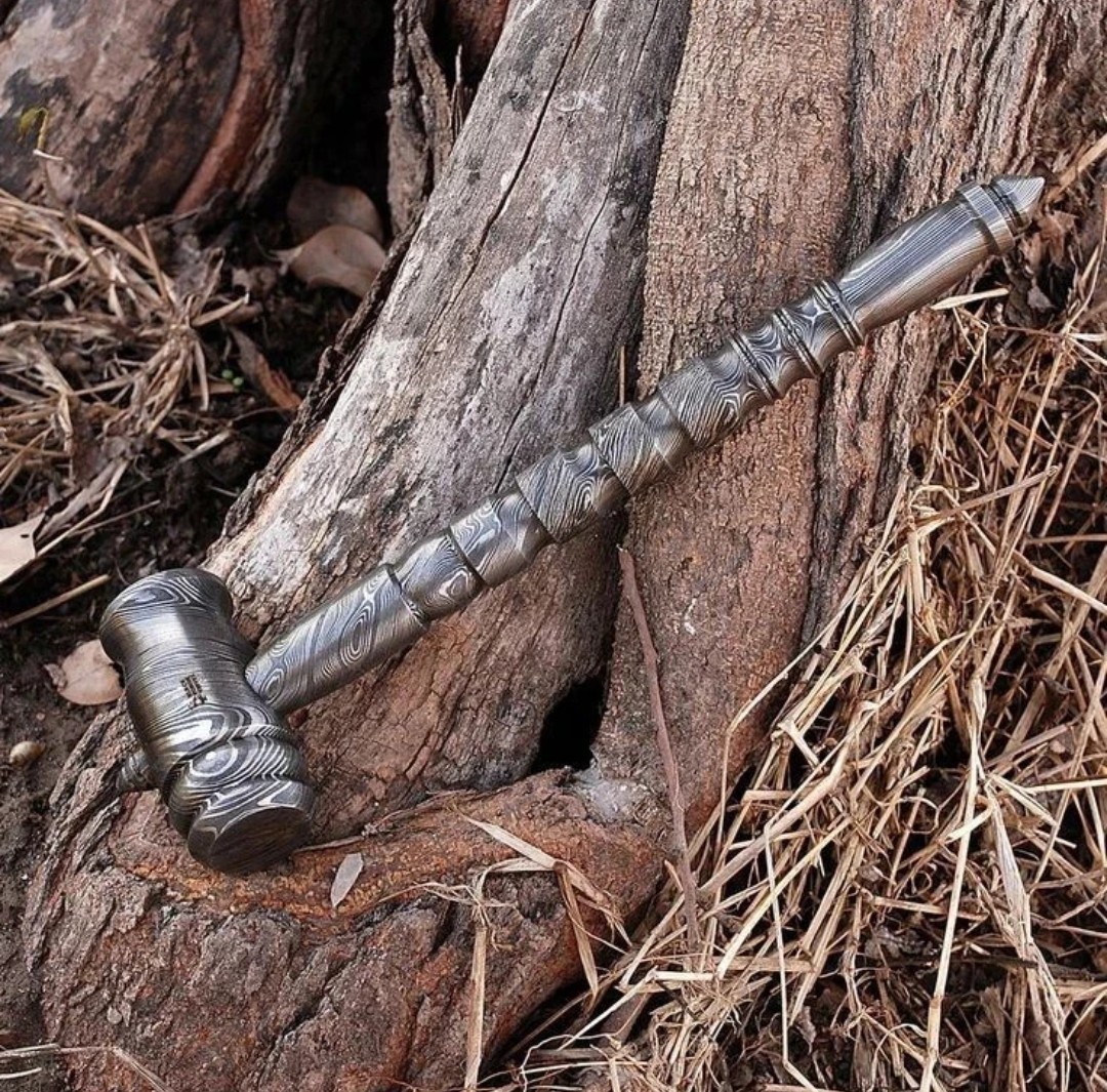 Handmade Damascus Steel War Hammer – Viking Style Mace Collectible Gift