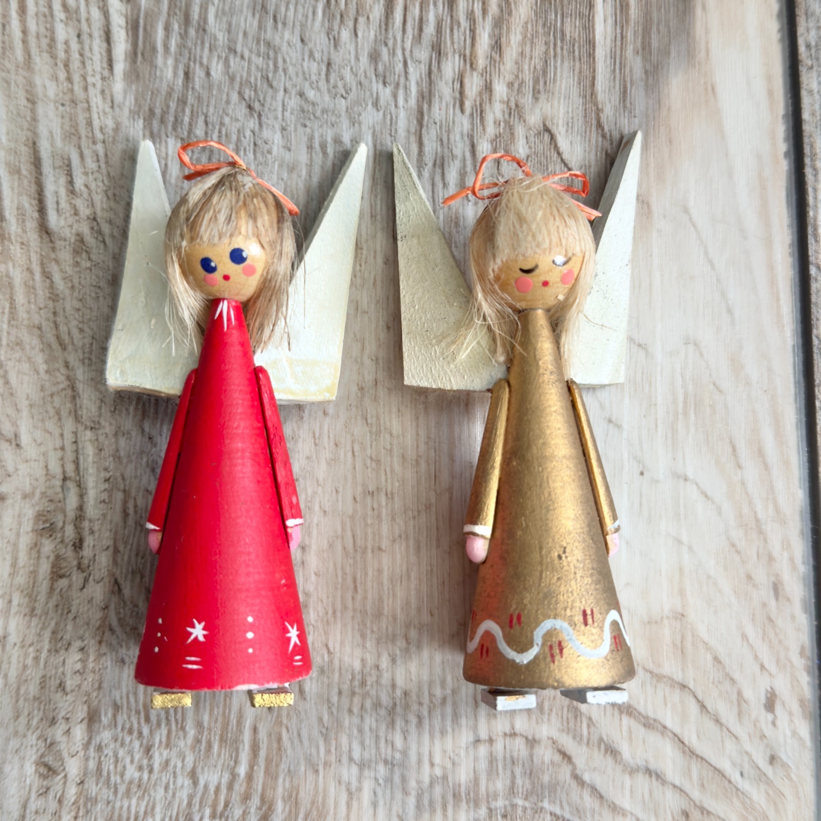 Vintage Wooden Angel Figurine Pair MCM Christmas Decor Folk Art Hand Painted Vintage Wooden Angel Figurine Pair MCM Christmas Decor Folk Art Hand Painted