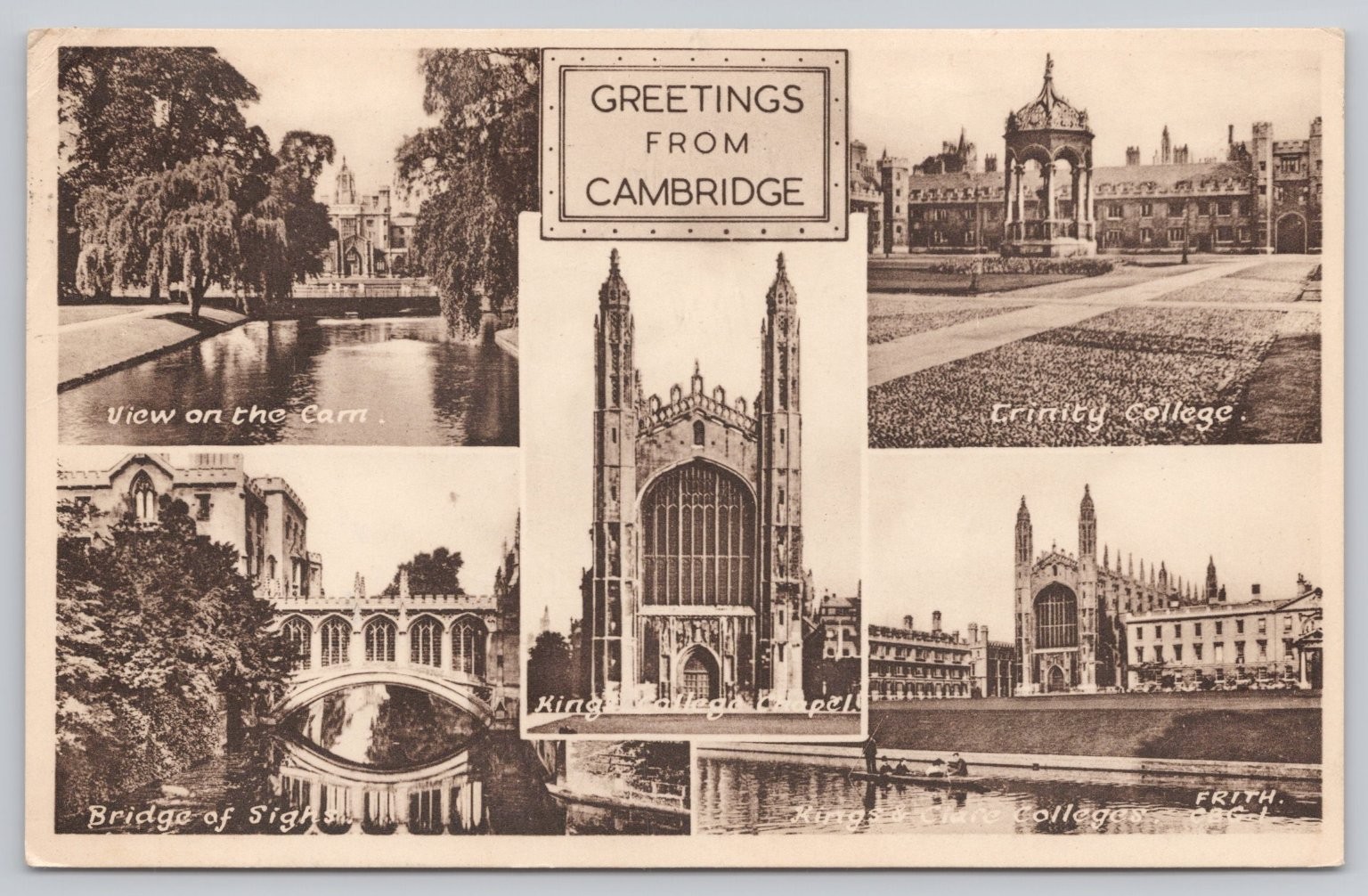 Vintage 1951 Greetings from Cambridge England Postcard Frith Series