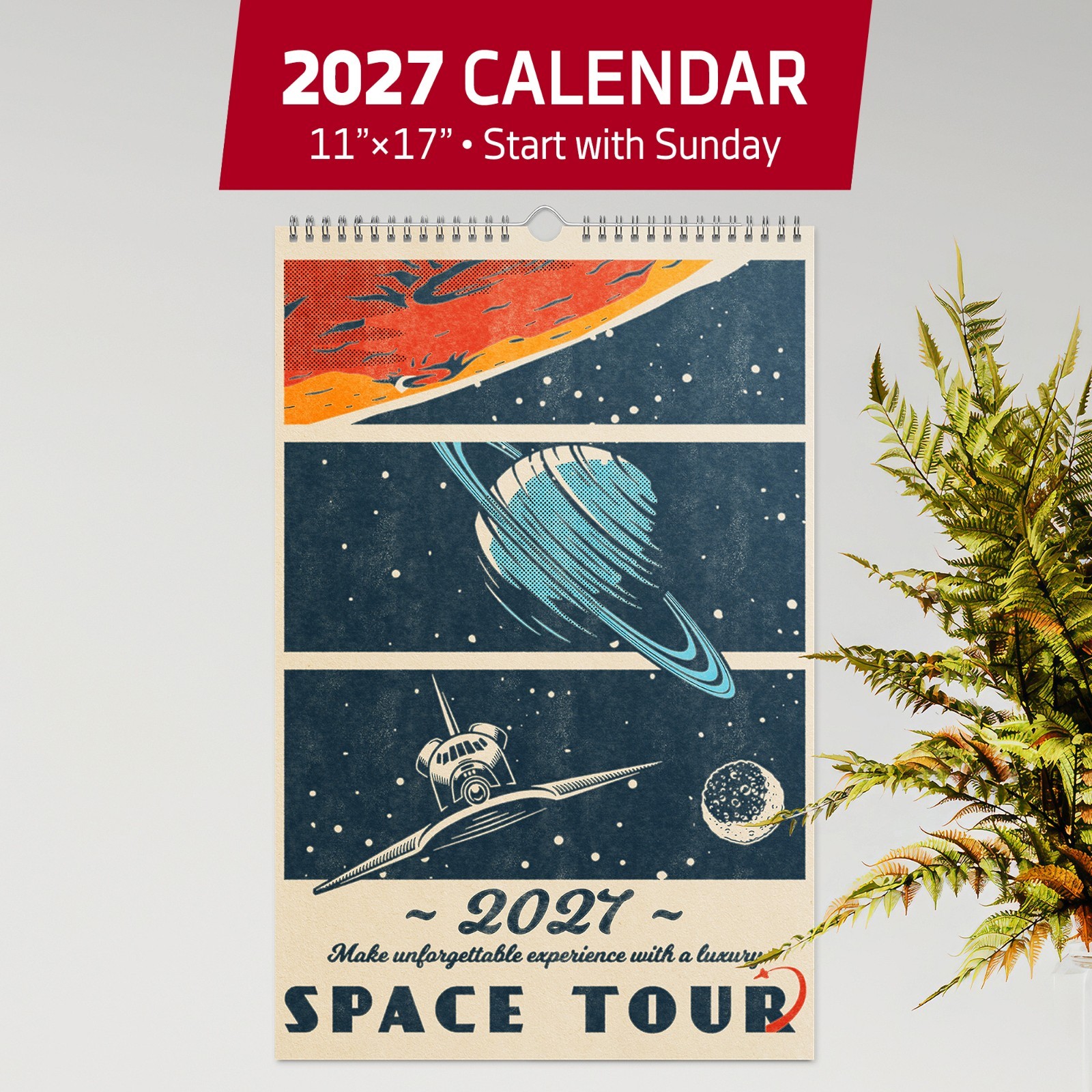 2027 Space Calendar – Retro Sci-Fi Wall Calendar with Vintage Space Art
