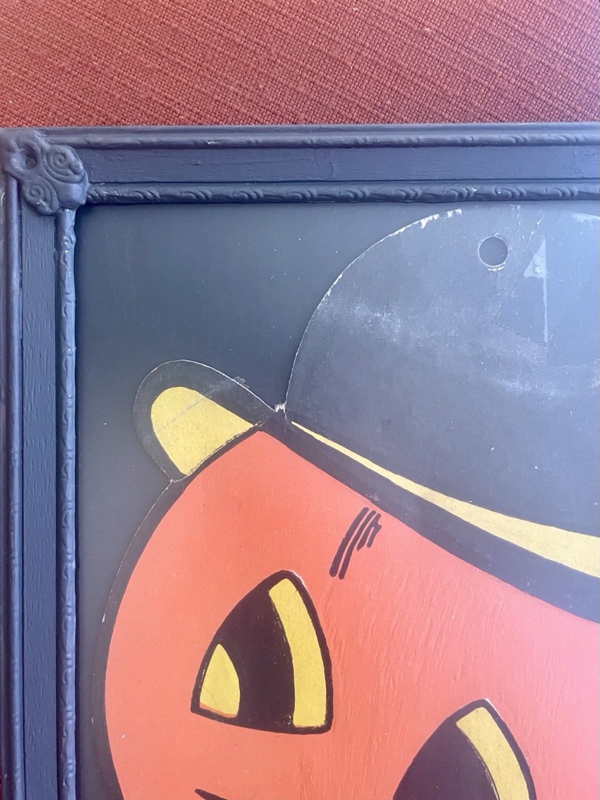 Vintage H.E. Luhrs Framed Derby Hat Die Cut Pumpkin Halloween