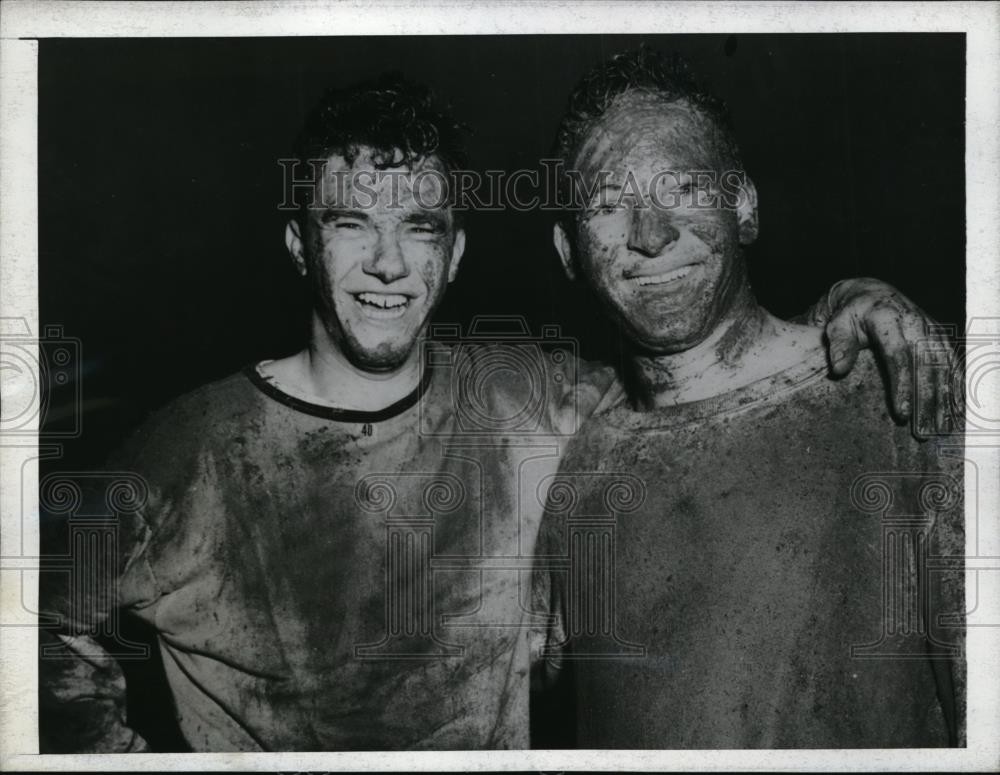 1943 Press Photo Chapel Hill NC Cadet Andre Kantaki, Adrian Engle after pushball 1943 Press Photo Chapel Hill NC Cadet Andre Kantaki, Adrian Engle after pushball