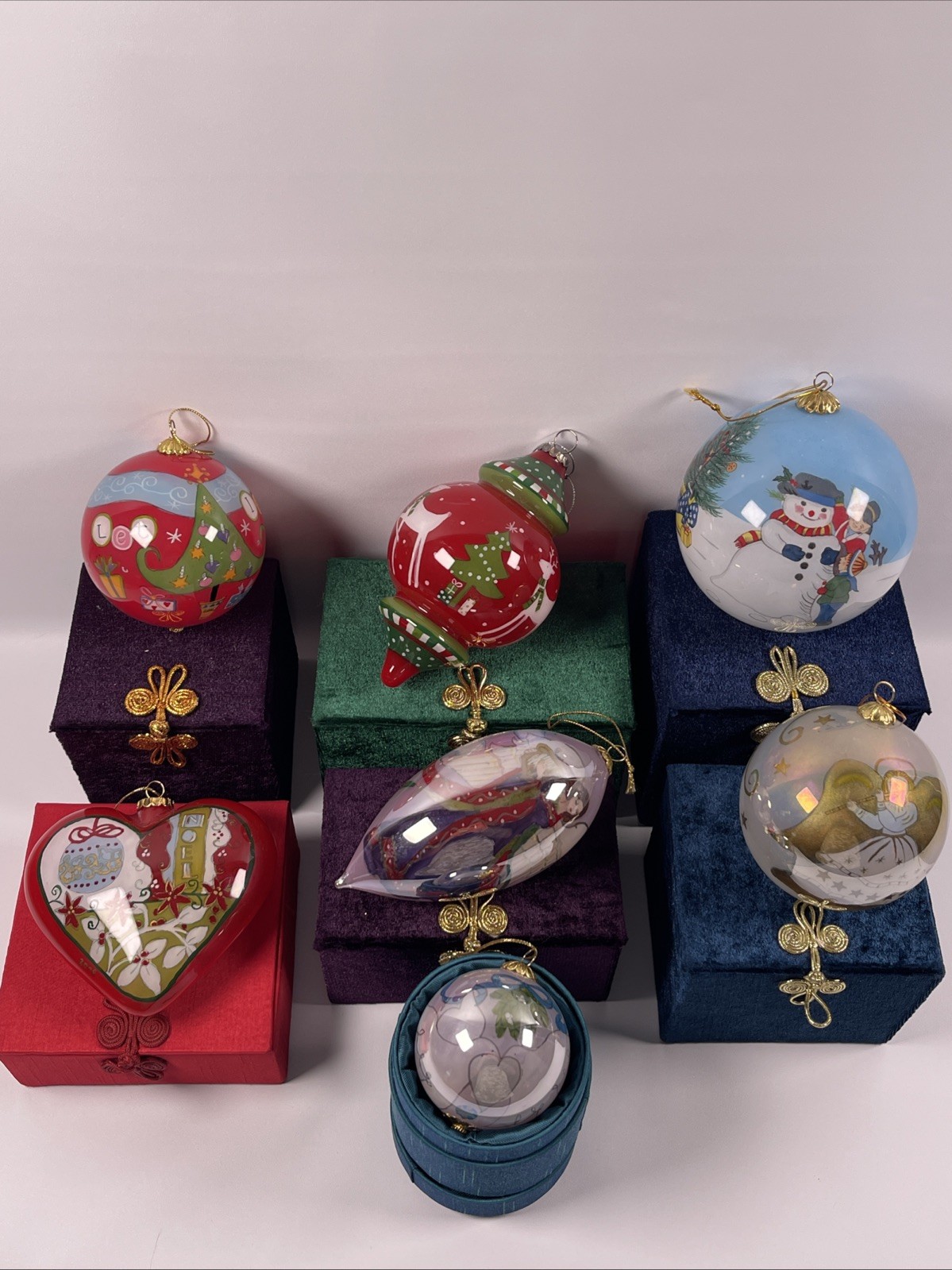 Pier 1 Imports Hand Painted Glass Christmas Ornaments Lot of 7 Boxed 1999-2012