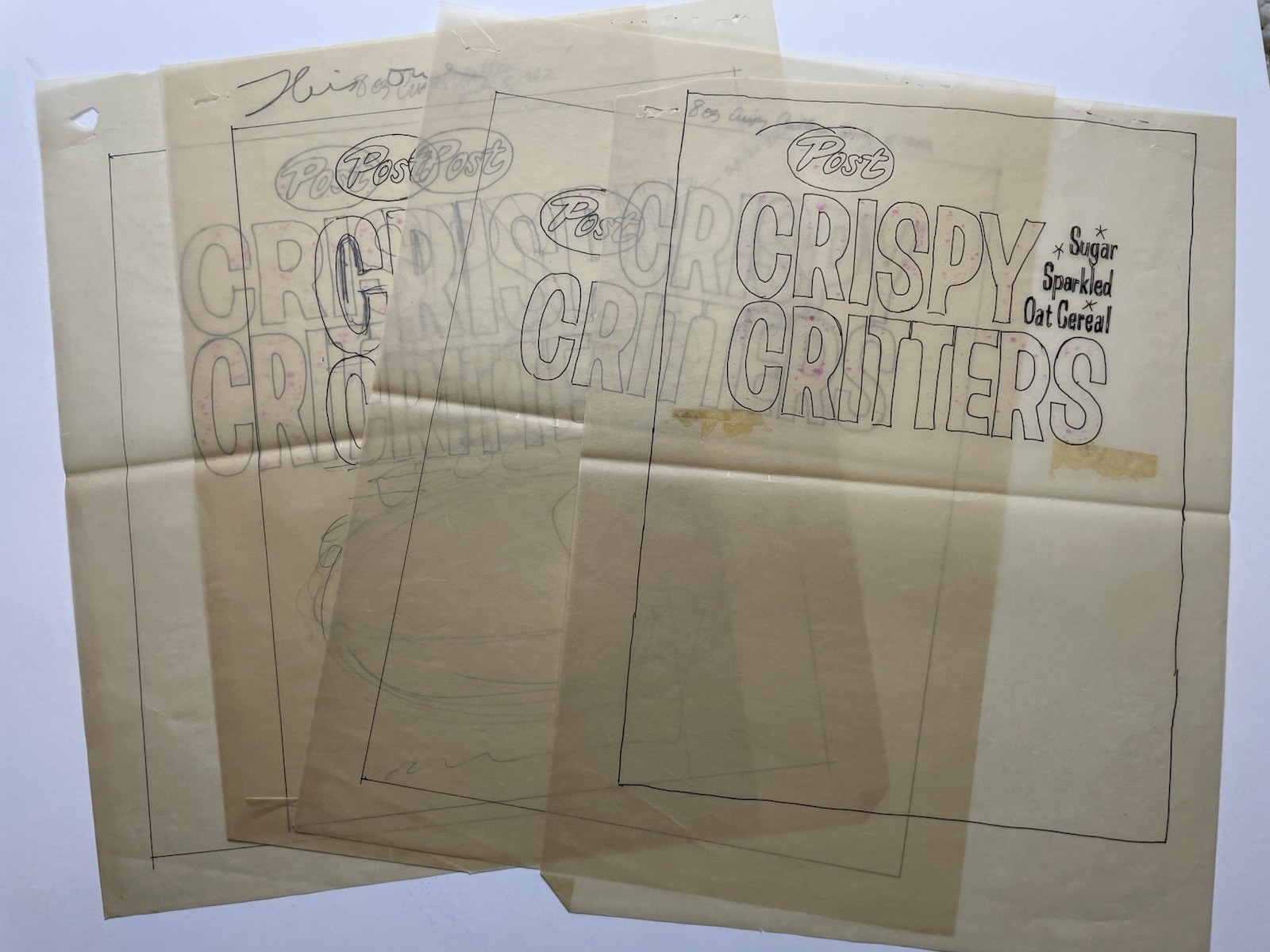 1960’s Post Crispy Critters Lettering Cereal Box Concept Original Art