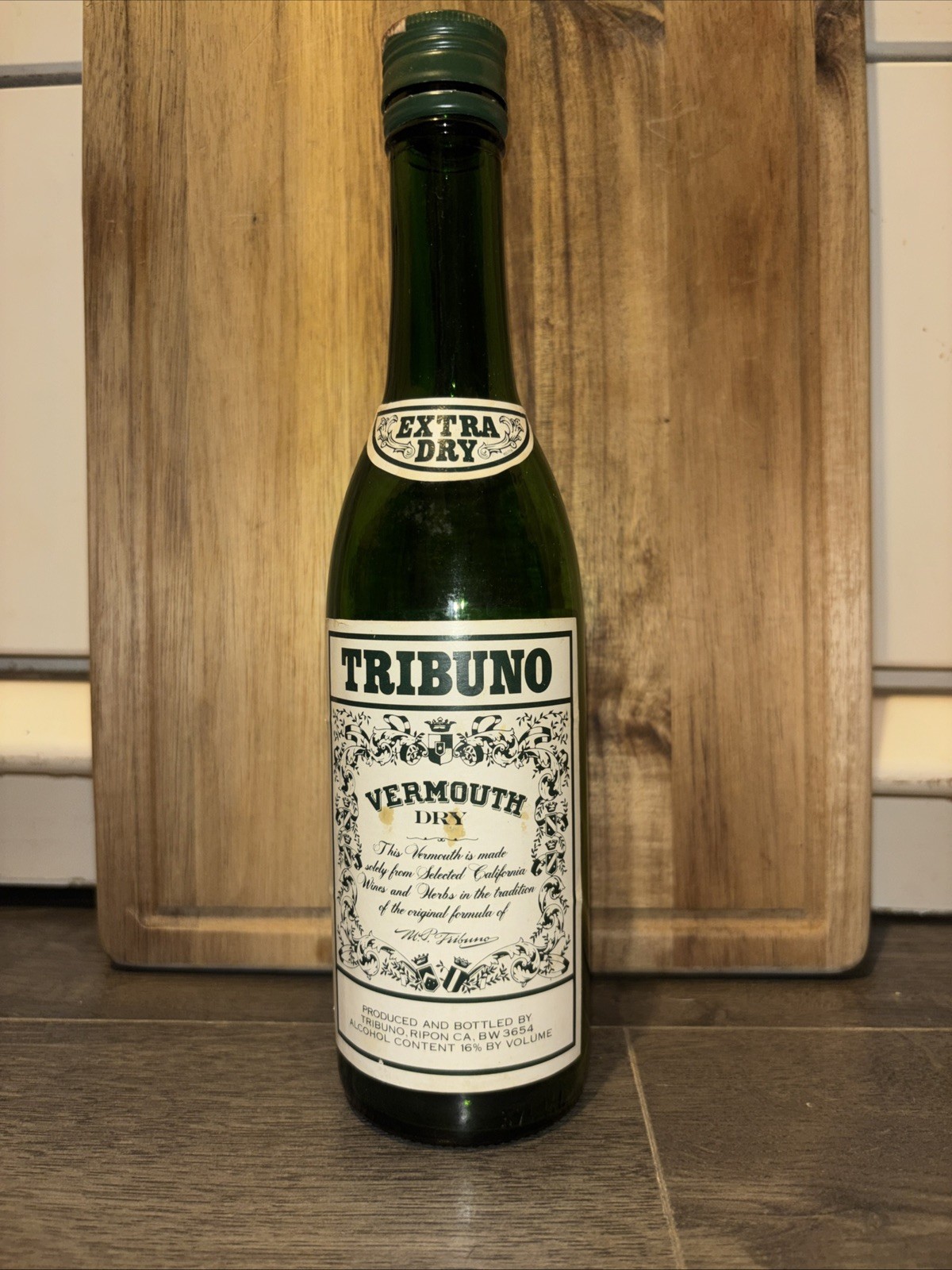 Vintage Tribuno Extra Dry VERMOUTH One Liter Bottle (empty) collectors bottle 