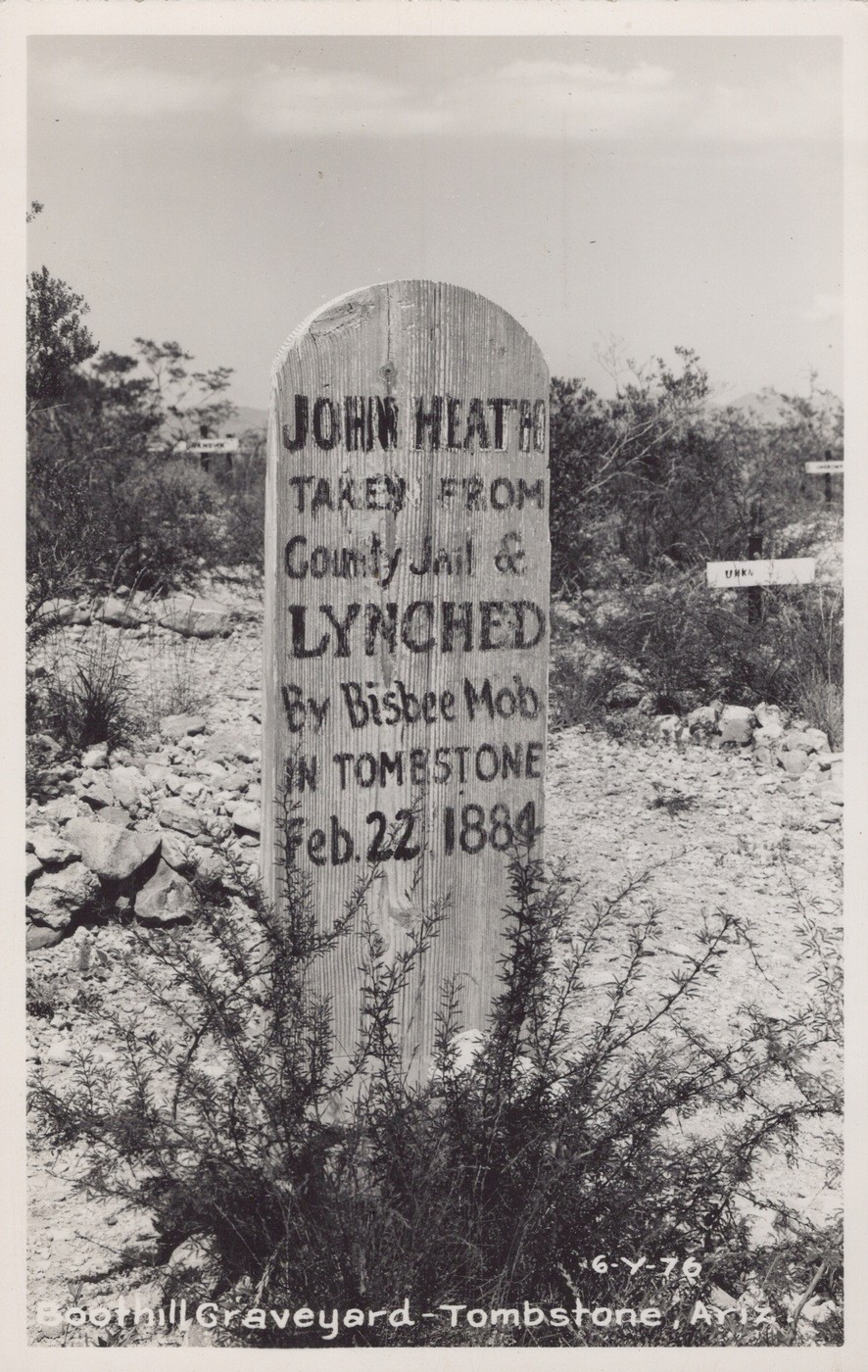 John Heath Grave Tombstone Arizona Lynched 1884 Boothill 40s RPPC Photo Postcard