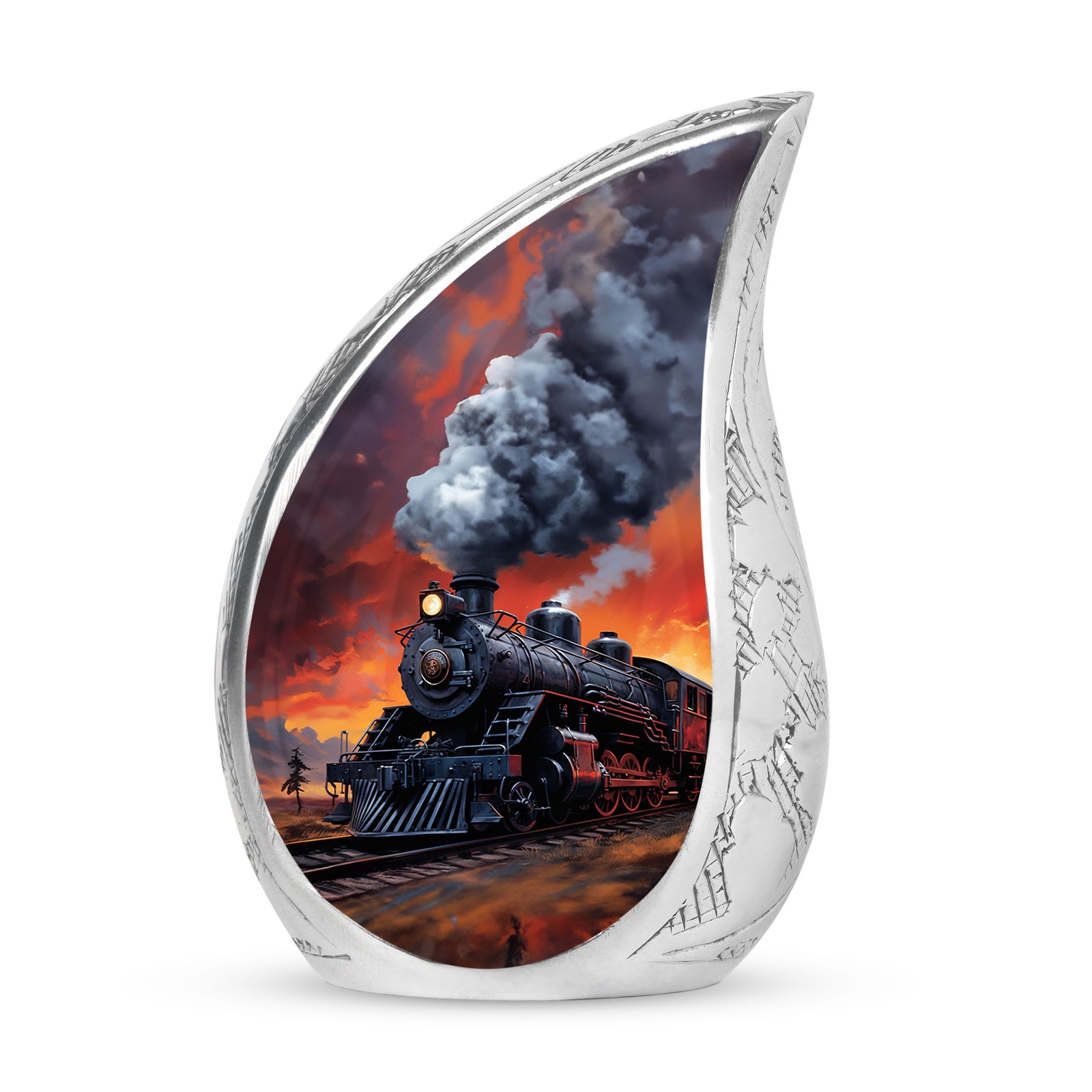 Fiery Sunset Train Teardrop Urns - Small Urns For Human Ashes - Urn For Ashes
