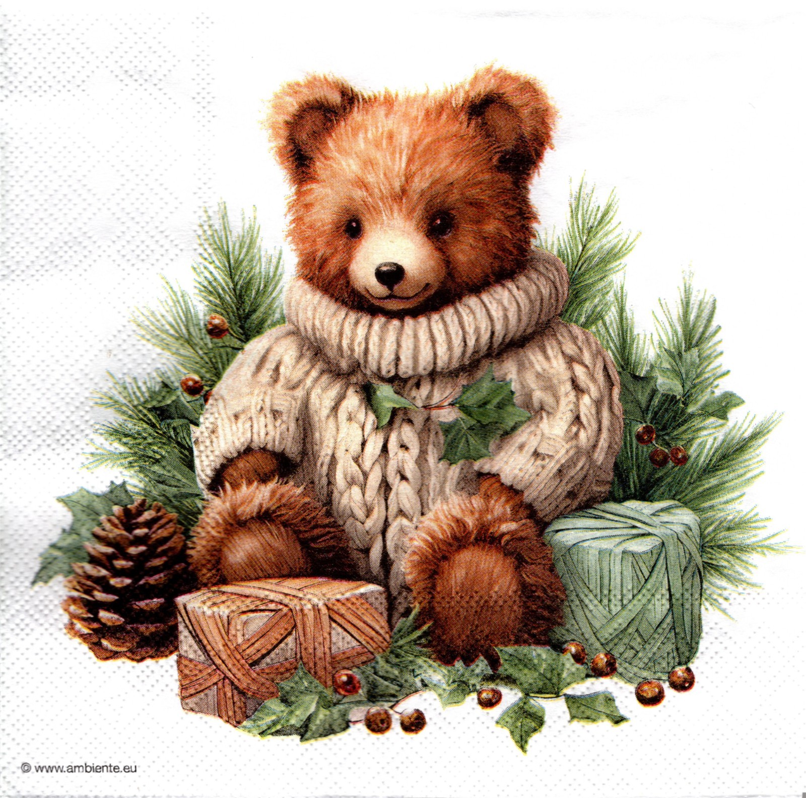 (2) Two Paper Lunch Napkins for Decoupage/Mixed Media - Cuddle Bear winter