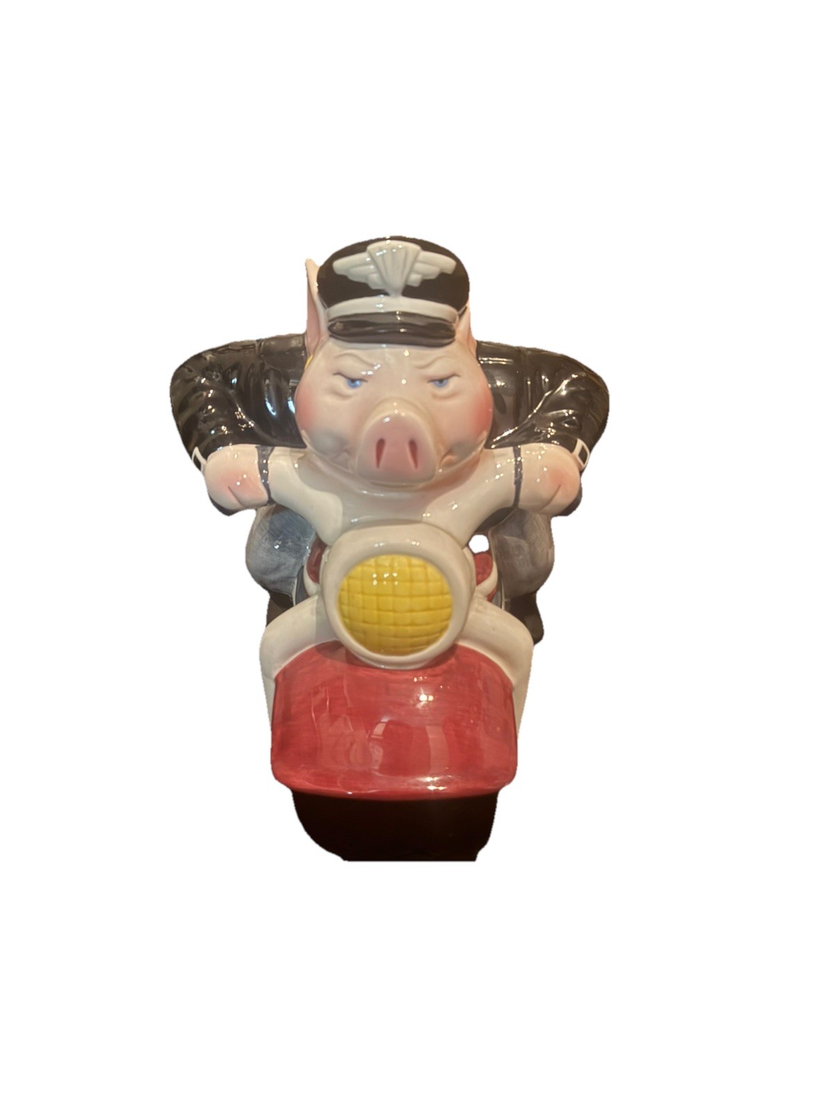 Motorcycle Cookie Jar Clay Art Road Hog Pig on Vintage 1996 Ceramic Biker Decor