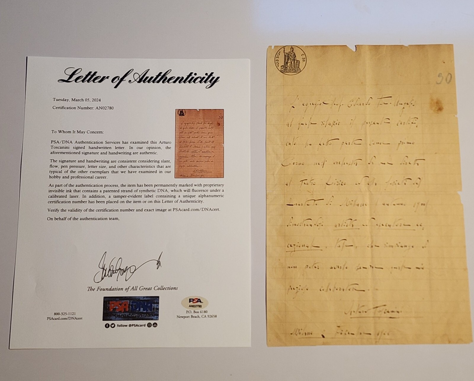 Arturo Toscanini Signed Letter PSA DNA 1900 Autograph Auto Orchestra Conductor 