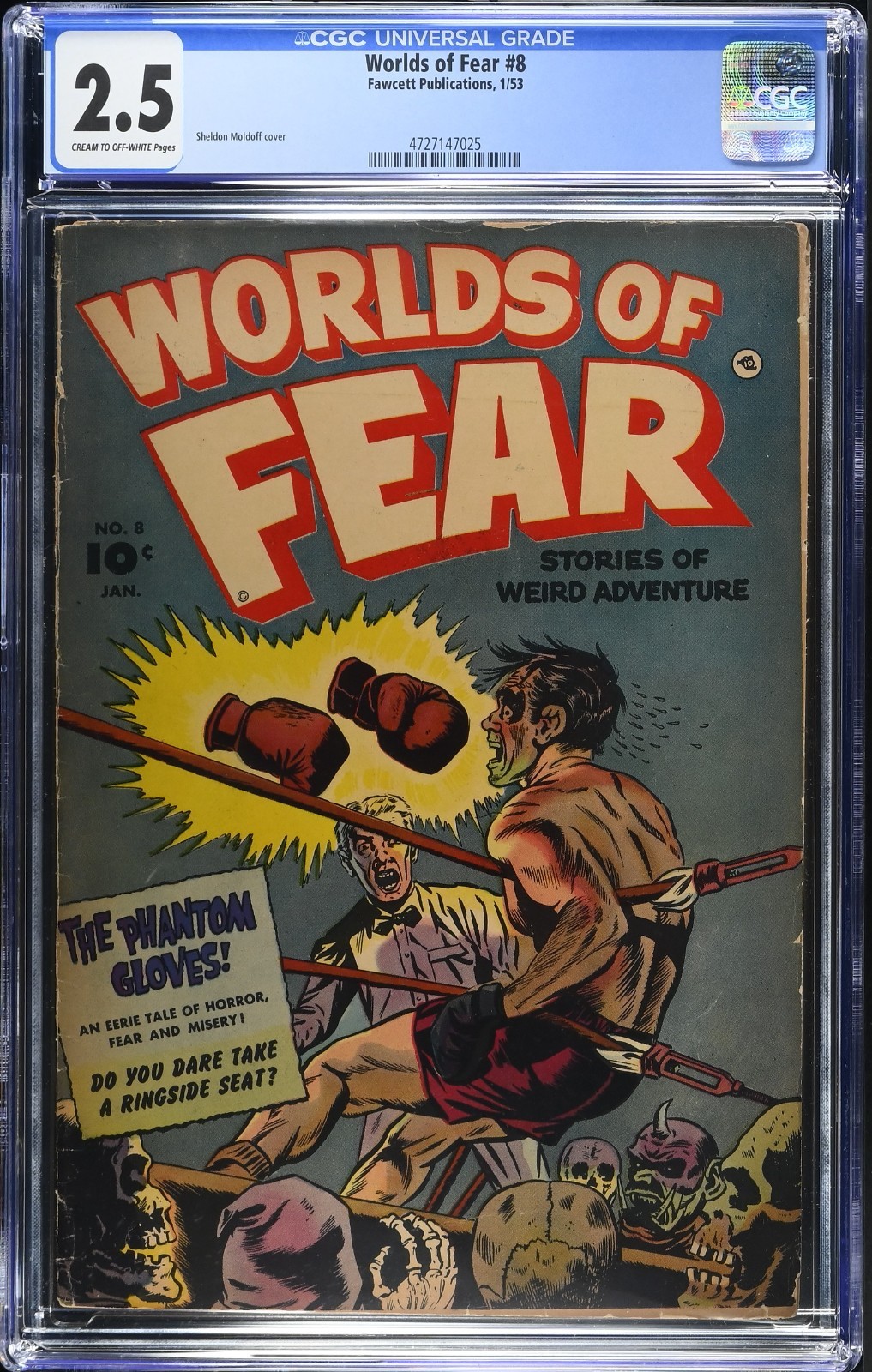 Worlds of Fear 8 CGC 2.5 Moldoff Phantom Boxer 1953 Fawcett Horror Comic Voodoo