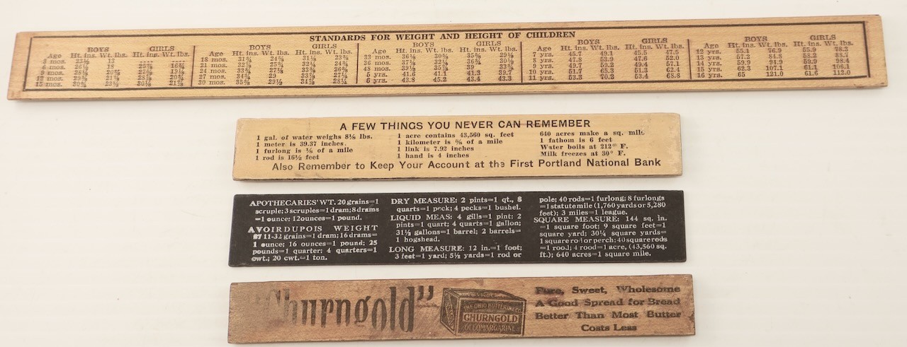 (4) Vintage Advertising Rulers - Portland Churngold Life Reynolds Silk Store 