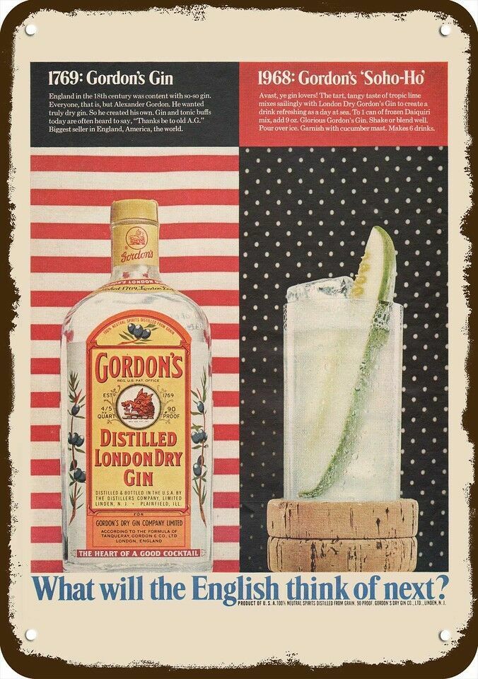 1968 GORDON\'S London Dry Gin Vintage-Look ****DECORATIVE REPLICA METAL SIGN****