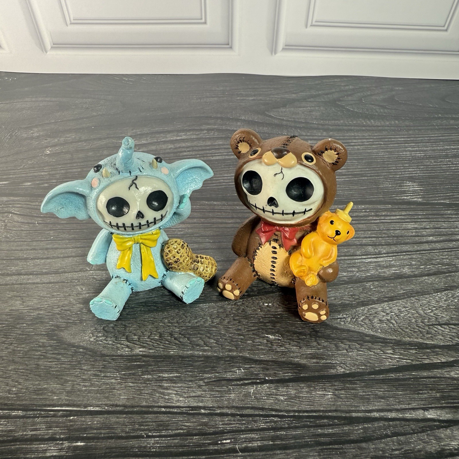 Furrybones Elefun & Teddy Bear Figurines Lot of2 Summit Skeleton Animals 2011-12