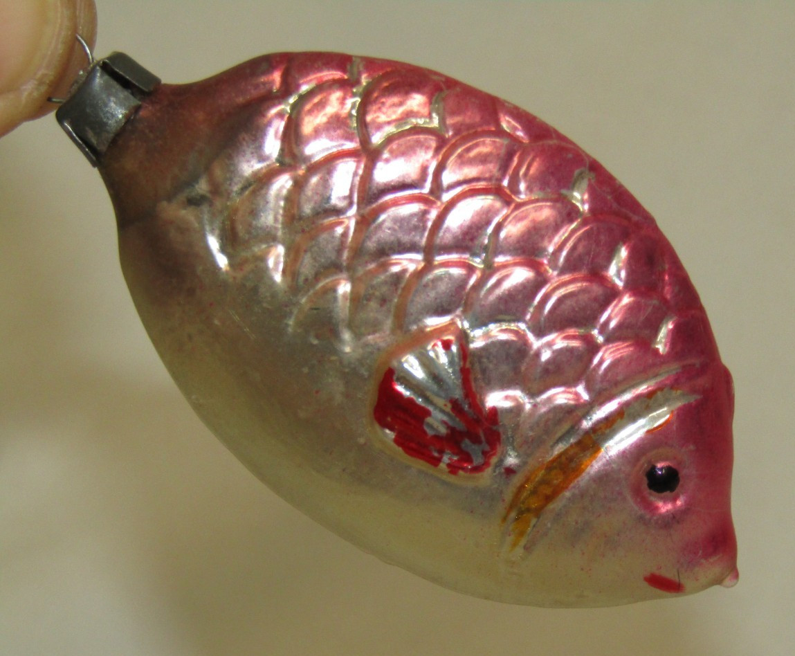 West German Antique Bumpy Pink Glass Fish Vintage Christmas Ornament 1950\'s
