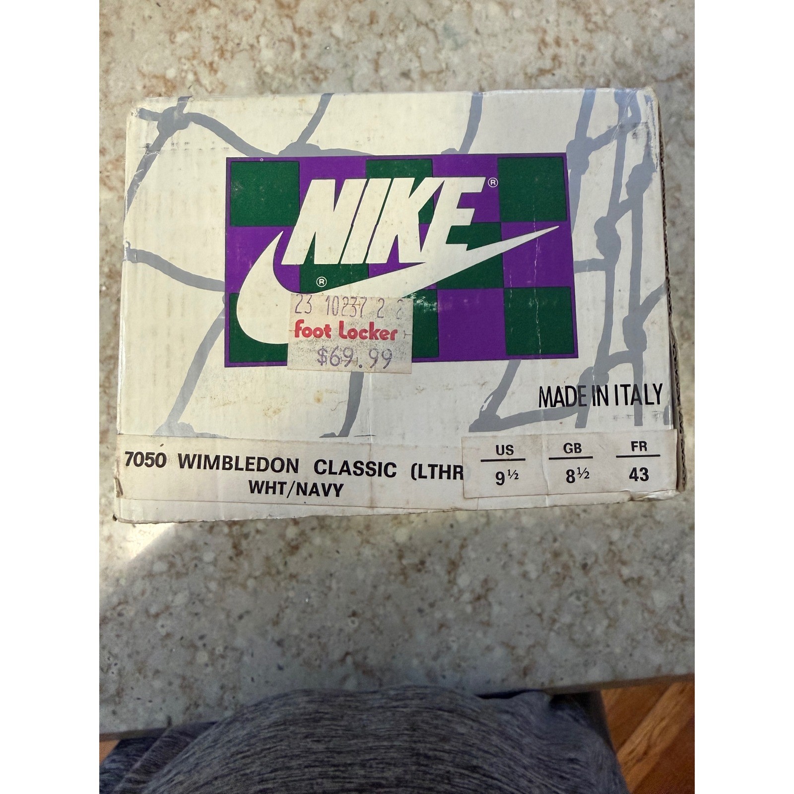 Vintage 80s Nike Wimbledon Classic Shoebox Made in Italy Empty Box 7050 Size 9.5