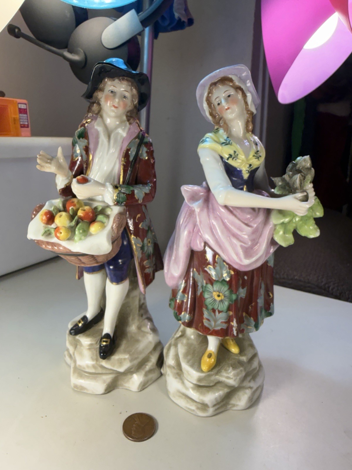 Antique German Sitzendorf Porcelain - Early 1900s Man & Woman Porcelain Figures