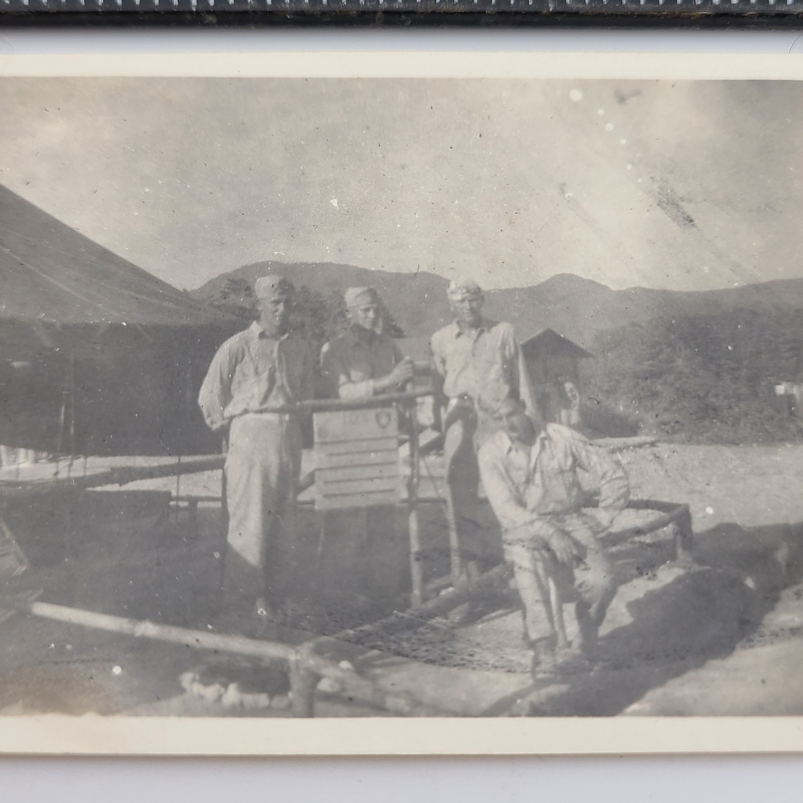 Men Military Soldiers Army Tent Mountains Outdoors Camp Vintage Photo