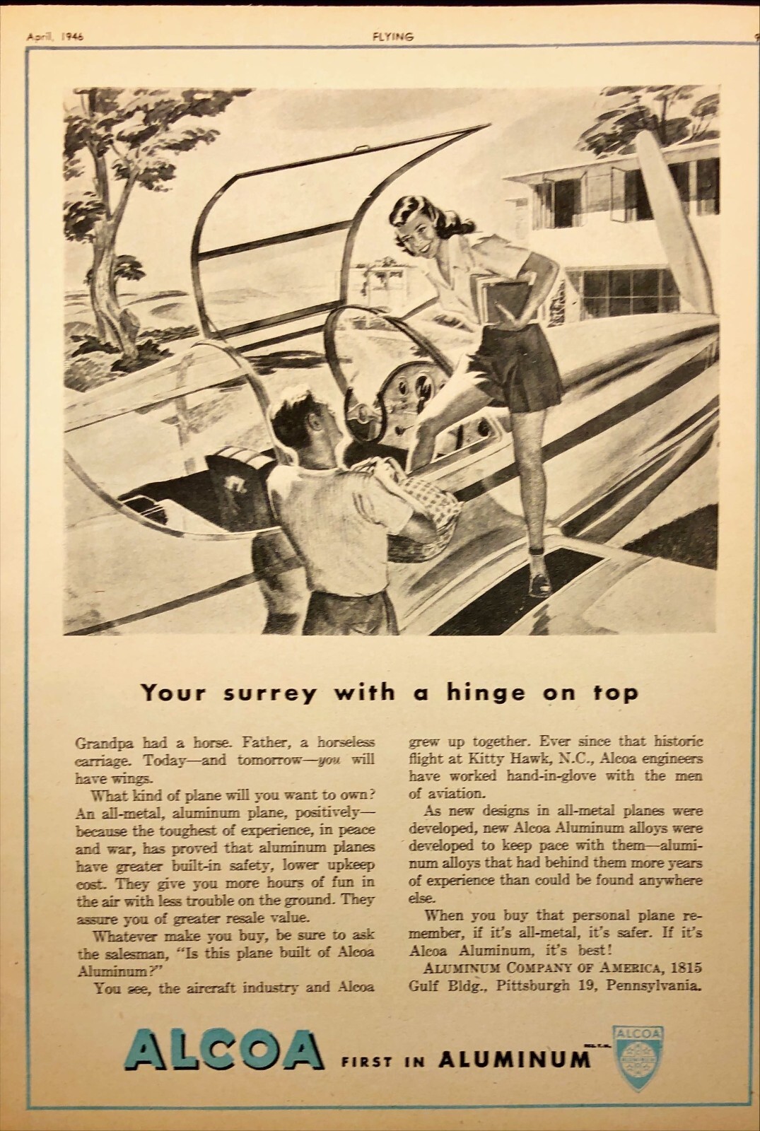 1946 Alcoa Aluminum Alloy Plane Pretty Girl Vintage Print Ad