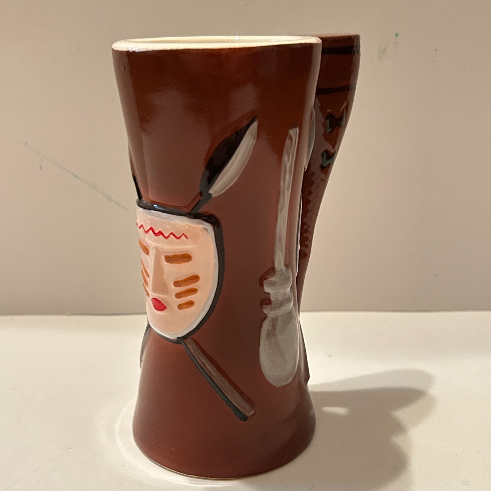 Vtg 1960s Steve Crane War Club Mask Tiki Mug Gabe Florian HF Pottery Kon Tiki