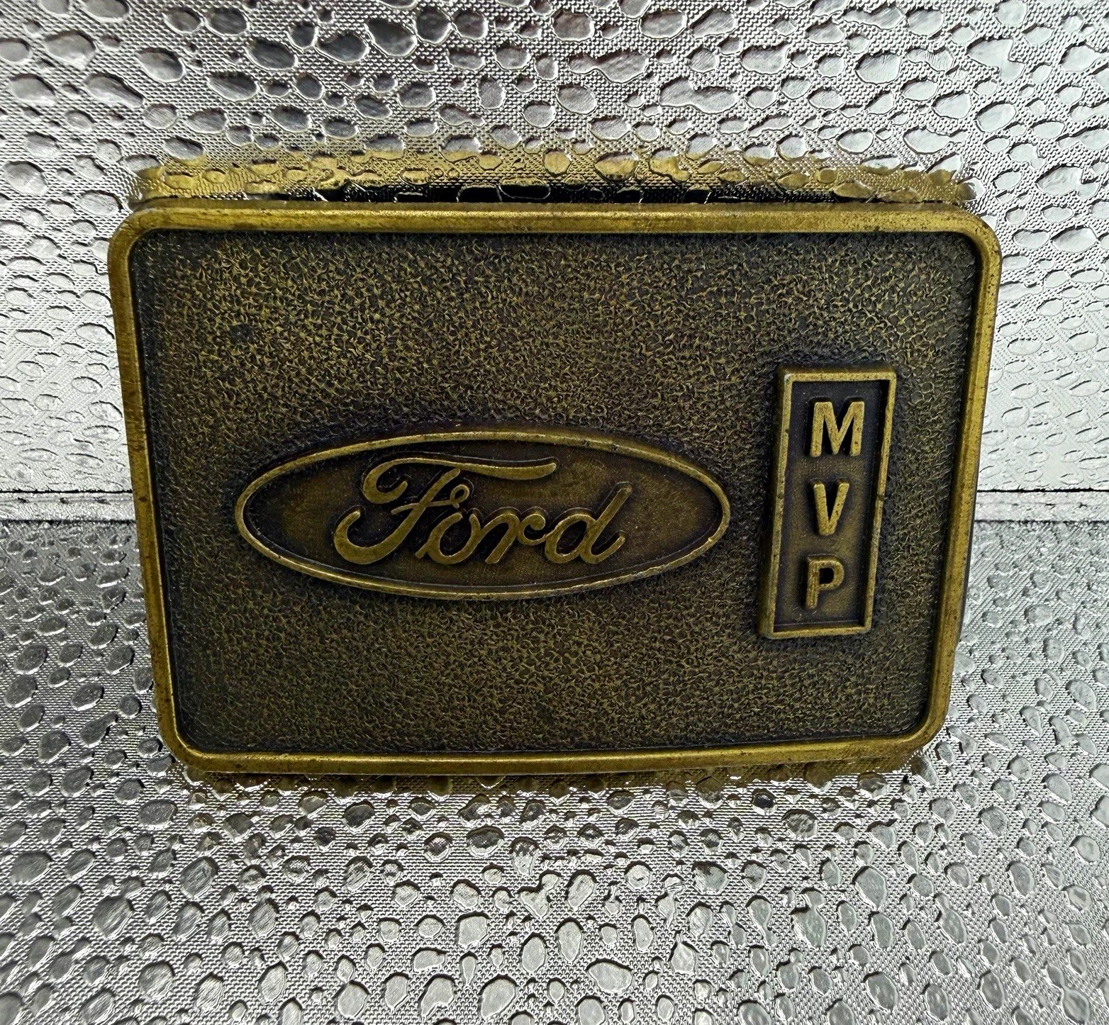 Ford Motor Company MVP Brass Tone Theme Advertising Belt Buckle Collectible