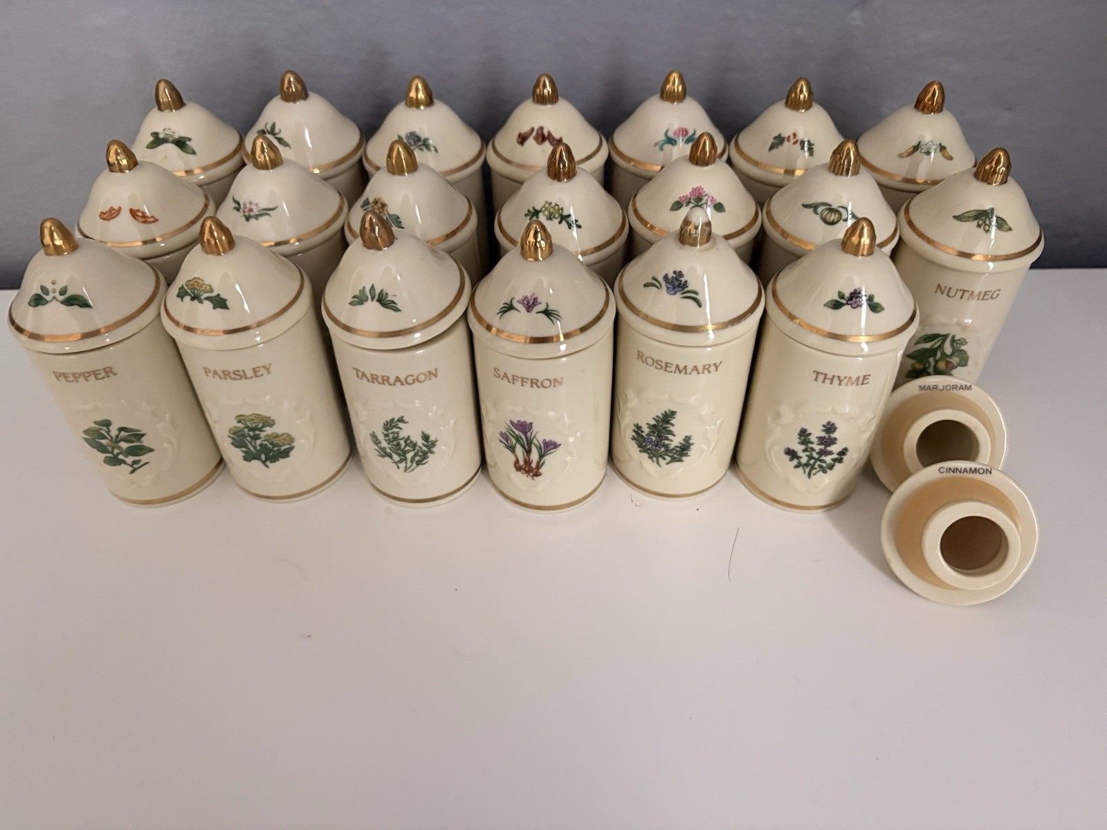 Vintage 1992 Lenox Spice Garden Porcelain Spice Jars 20 Completed Jars 2 lids Vintage 1992 Lenox Spice Garden Porcelain Spice Jars 20 Completed Jars 2 lids