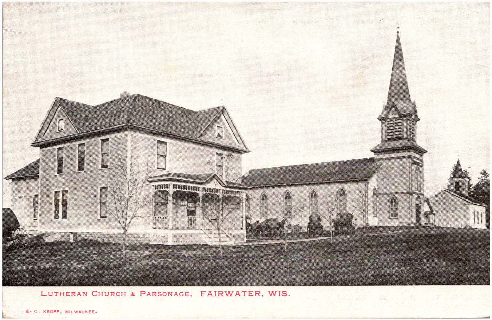 Lutheran Church and Parsonage Fairwater Wisconsin WI 1900s Antique Postcard UDB