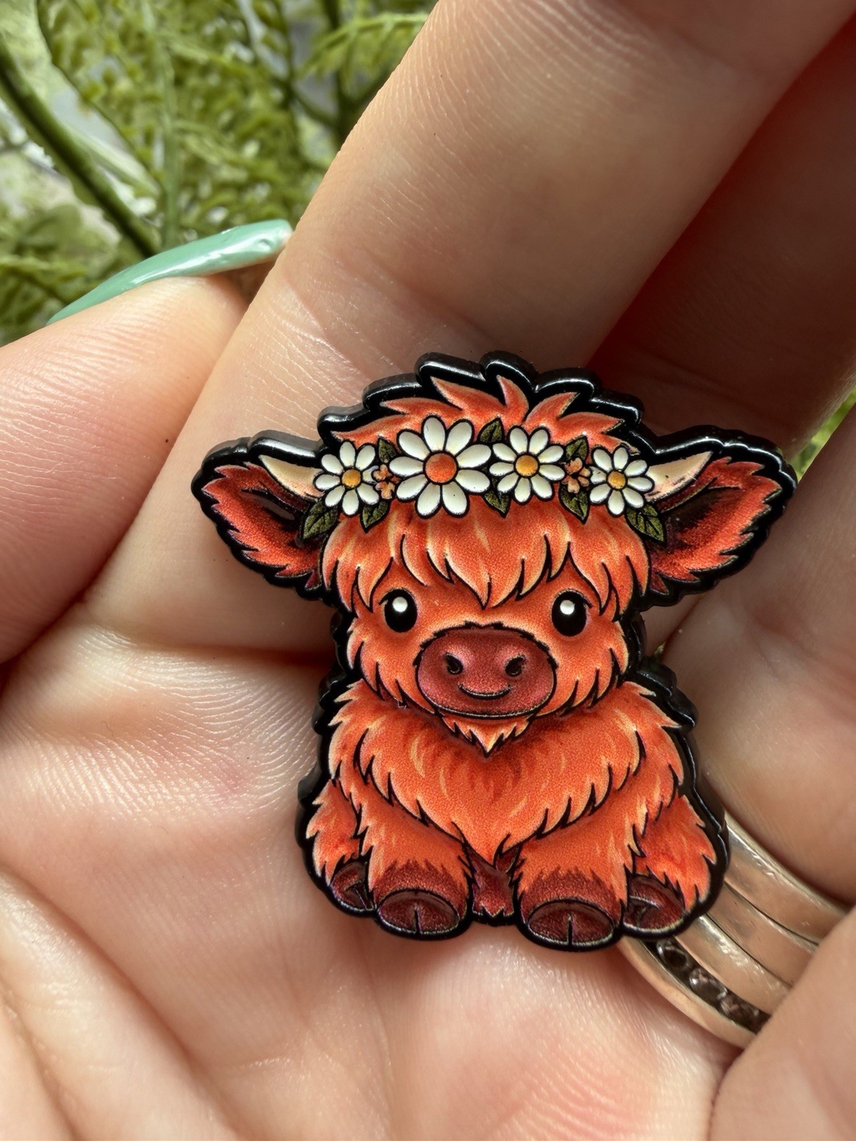 Super Cute Highland Cow With Daisy Headband Enamel Pin Badge Brooch, Cow Lovers 