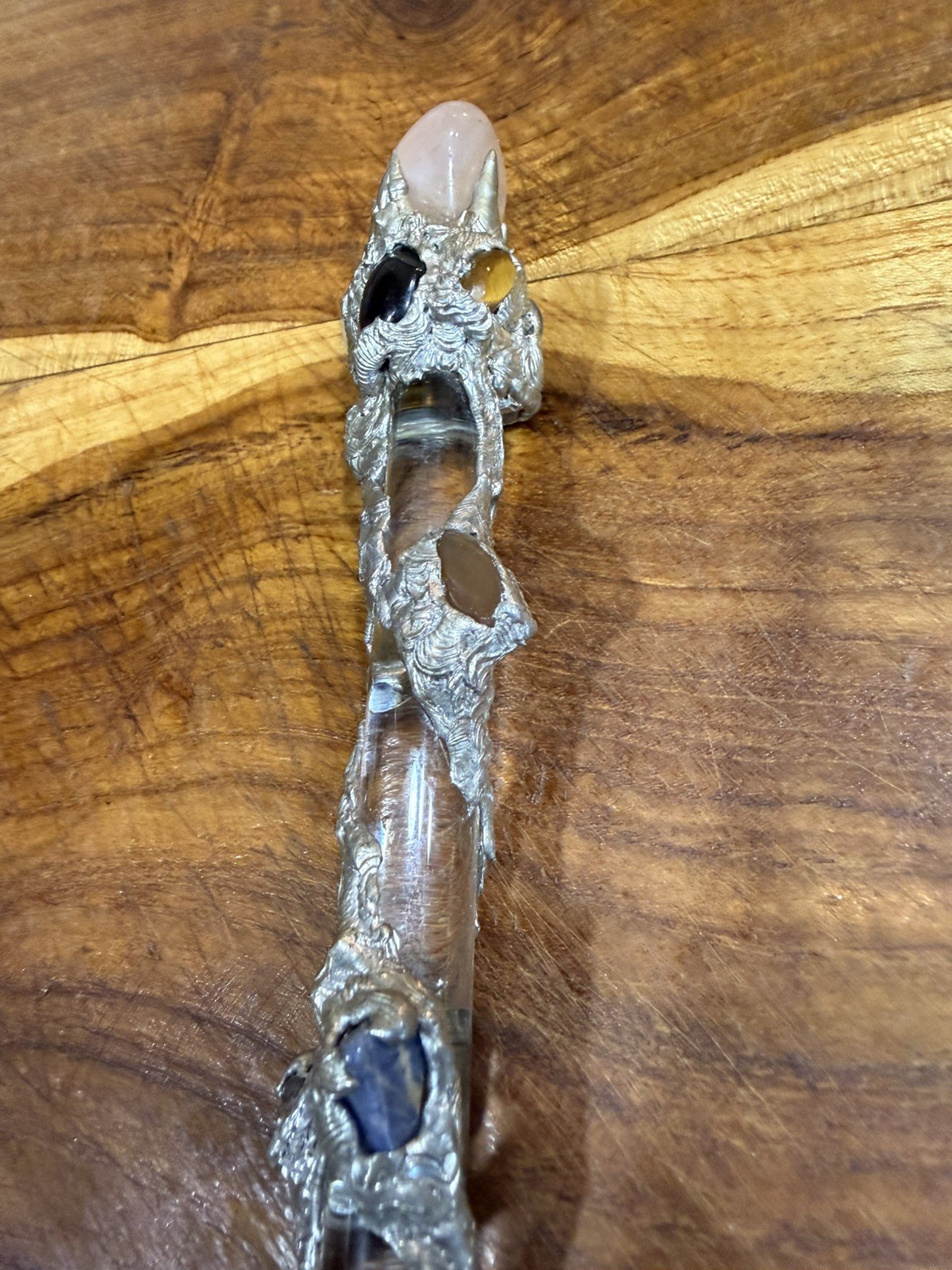 Handcrafted Crystal Wand Tibetan Silver Wire Wrapped Gemstone Healing Wicca
