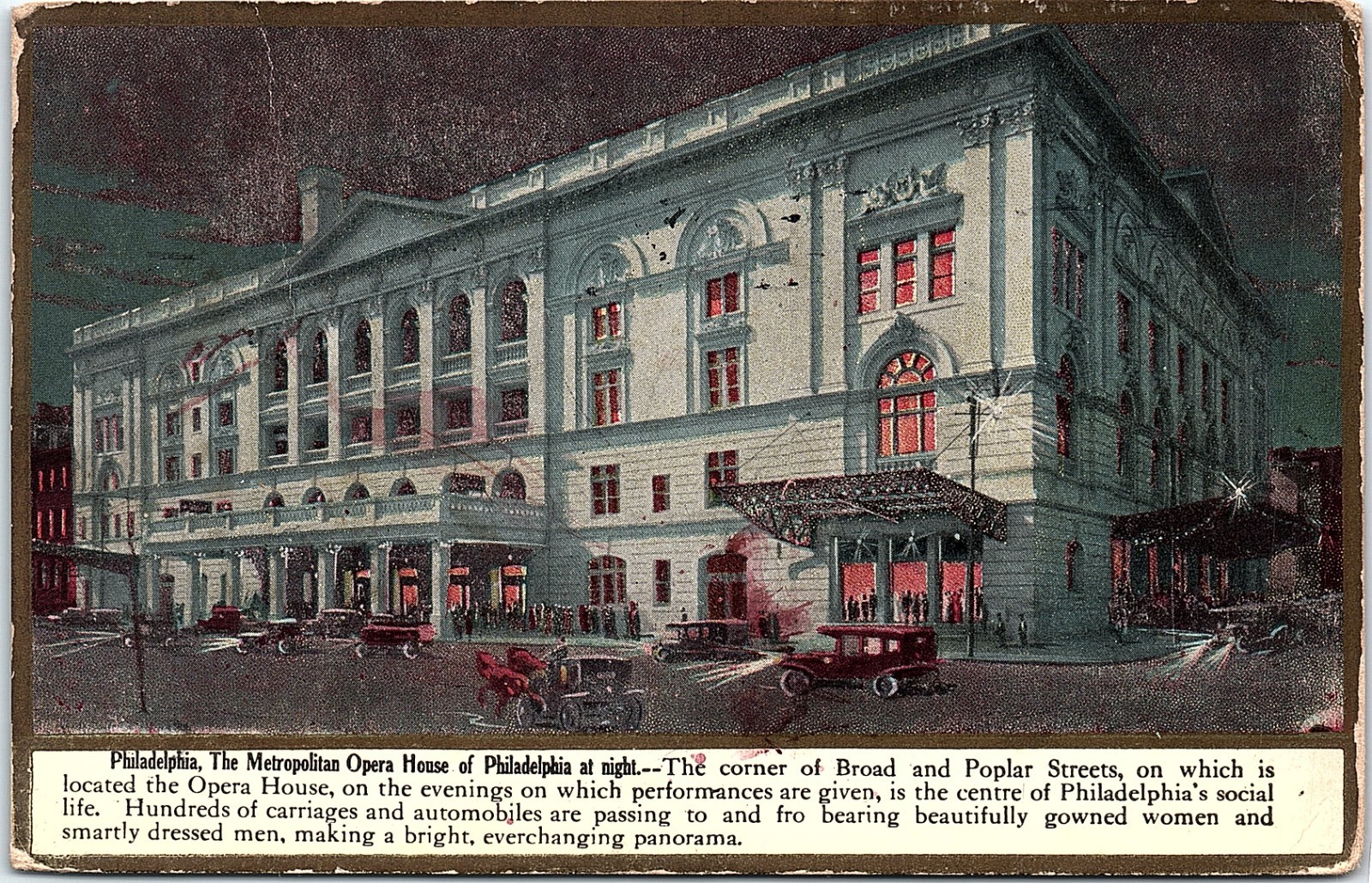 Vintage Postcard 1912 Metropolitan Opera House Philadelphia Night View
