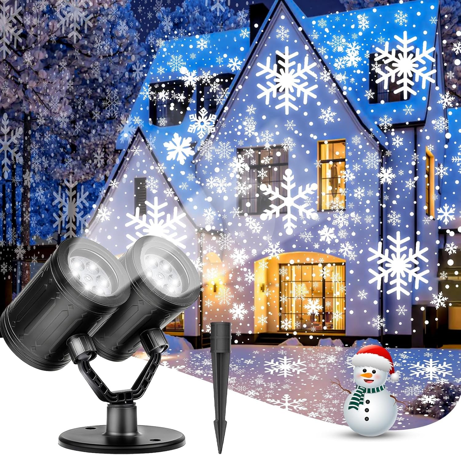 2025 Upgraded Snowflake Christmas Projector Lights Outdoor, Dual 