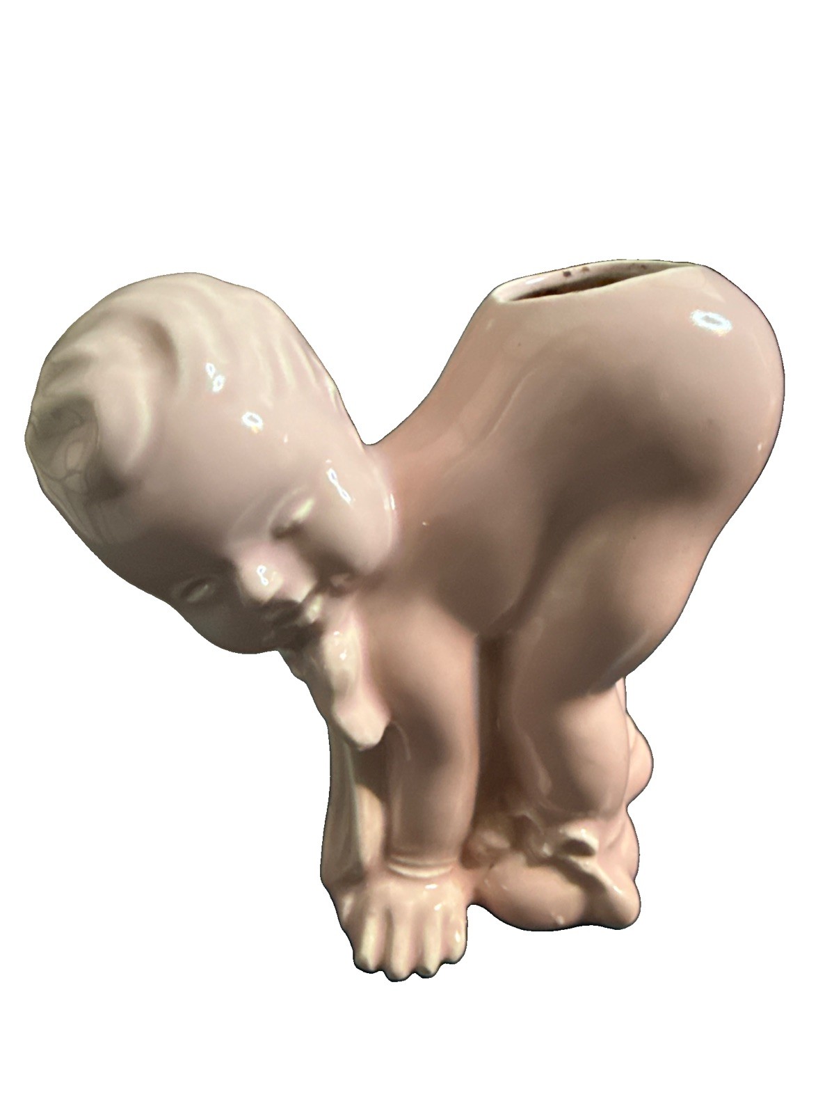 1940\'s Vintage Ceramic Pink Kewpie Baby Planter Nursery Decoration