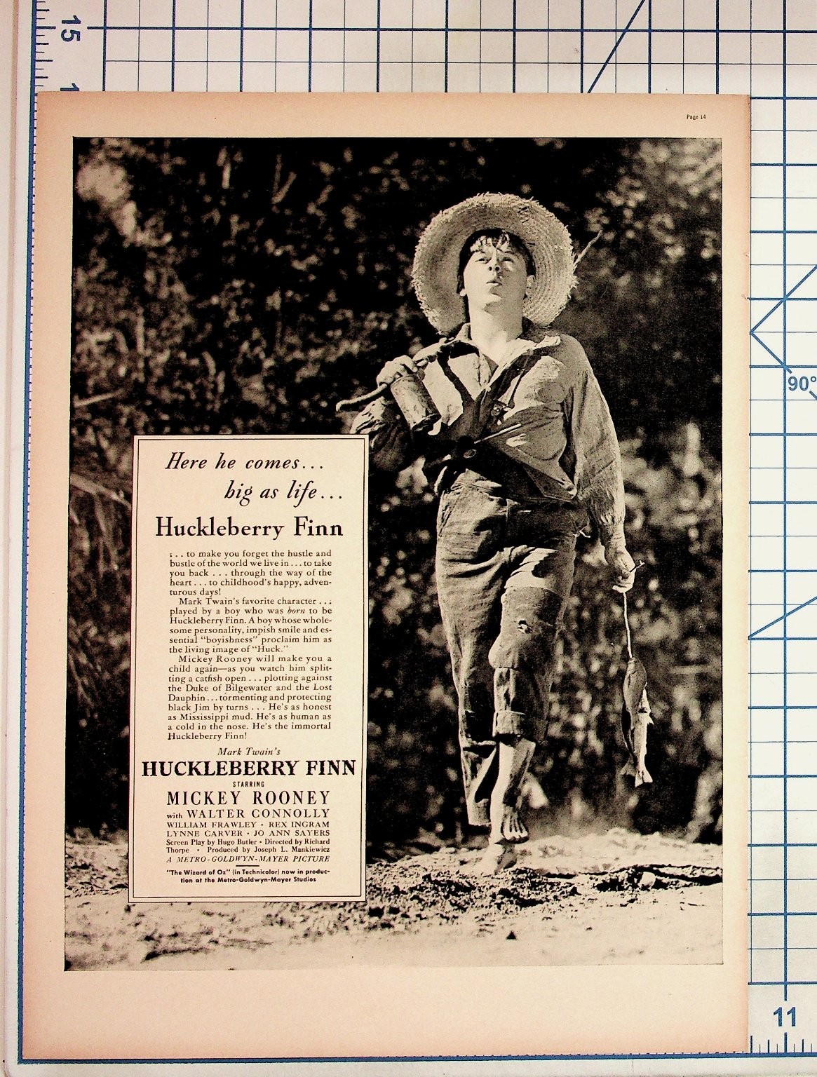 1939 Huckleberry Finn Mickey Rooney MGM Movie Ad Page Vintage Ephemera