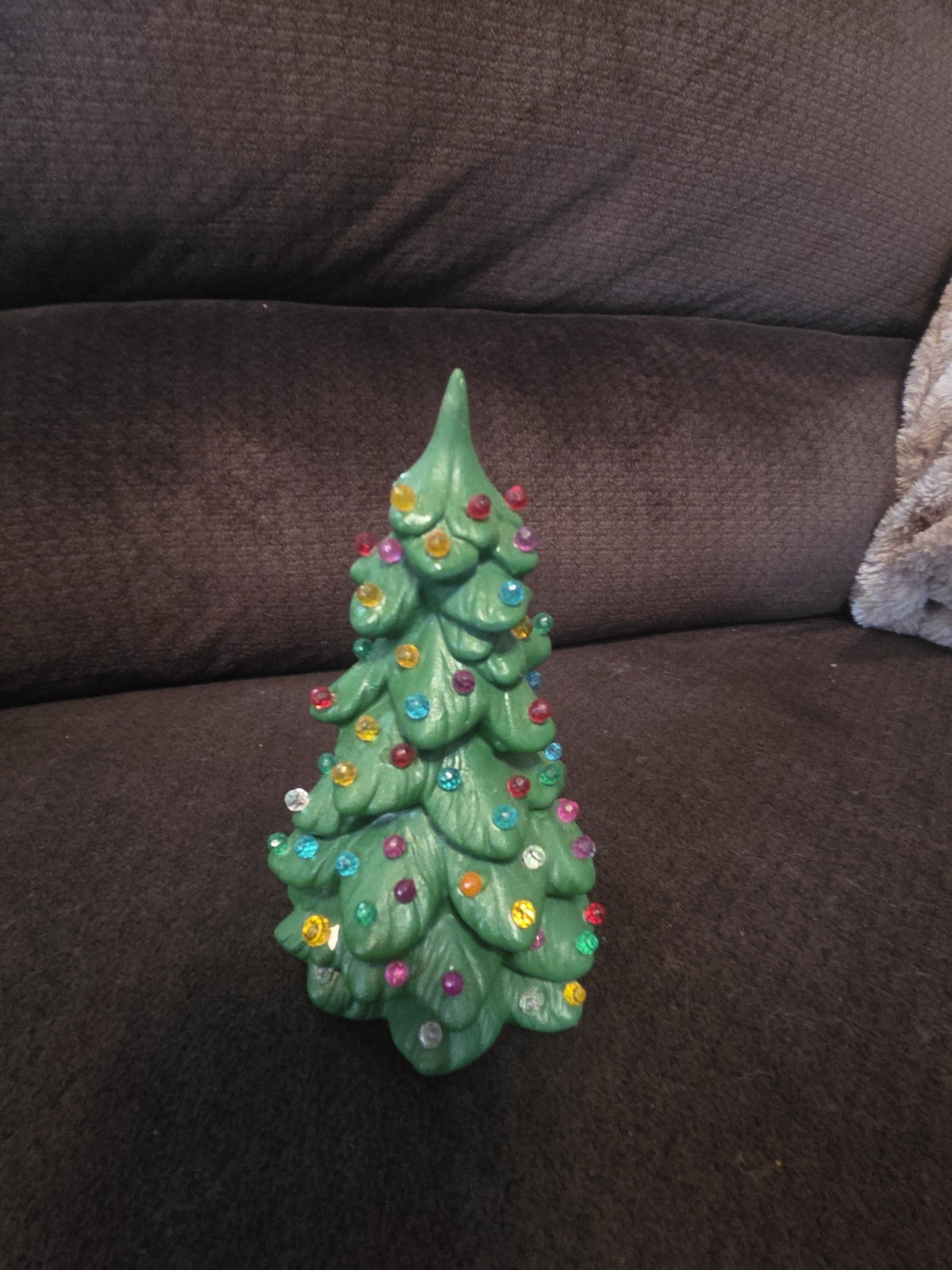 Vintage Ceramic Christmas Tree Green mcm Mid Century 6.5 “ Tall Lights 