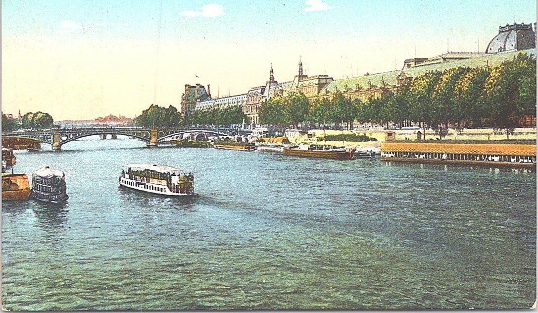 Lithograph Paris France The Louvre and River Seine early 1900s Lithograph Paris France The Louvre and River Seine early 1900s