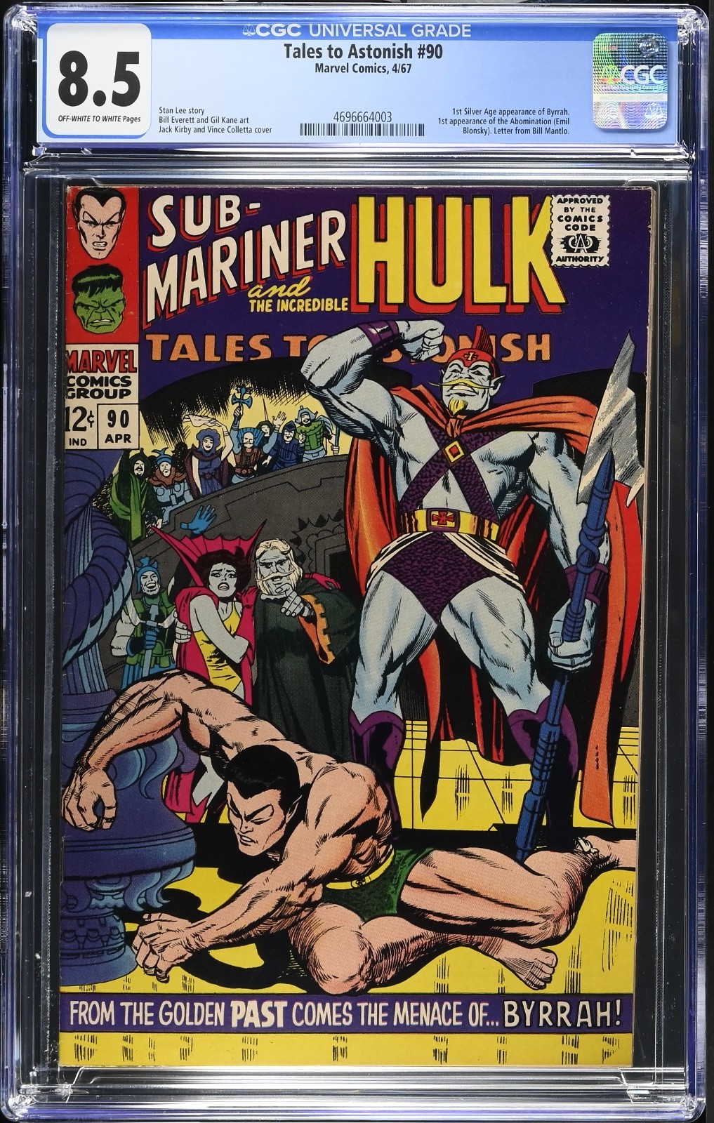TALES TO ASTONISH 90 CGC 8.5, 1st Silver Age Byrrah, 1st App of the ABOMINATION