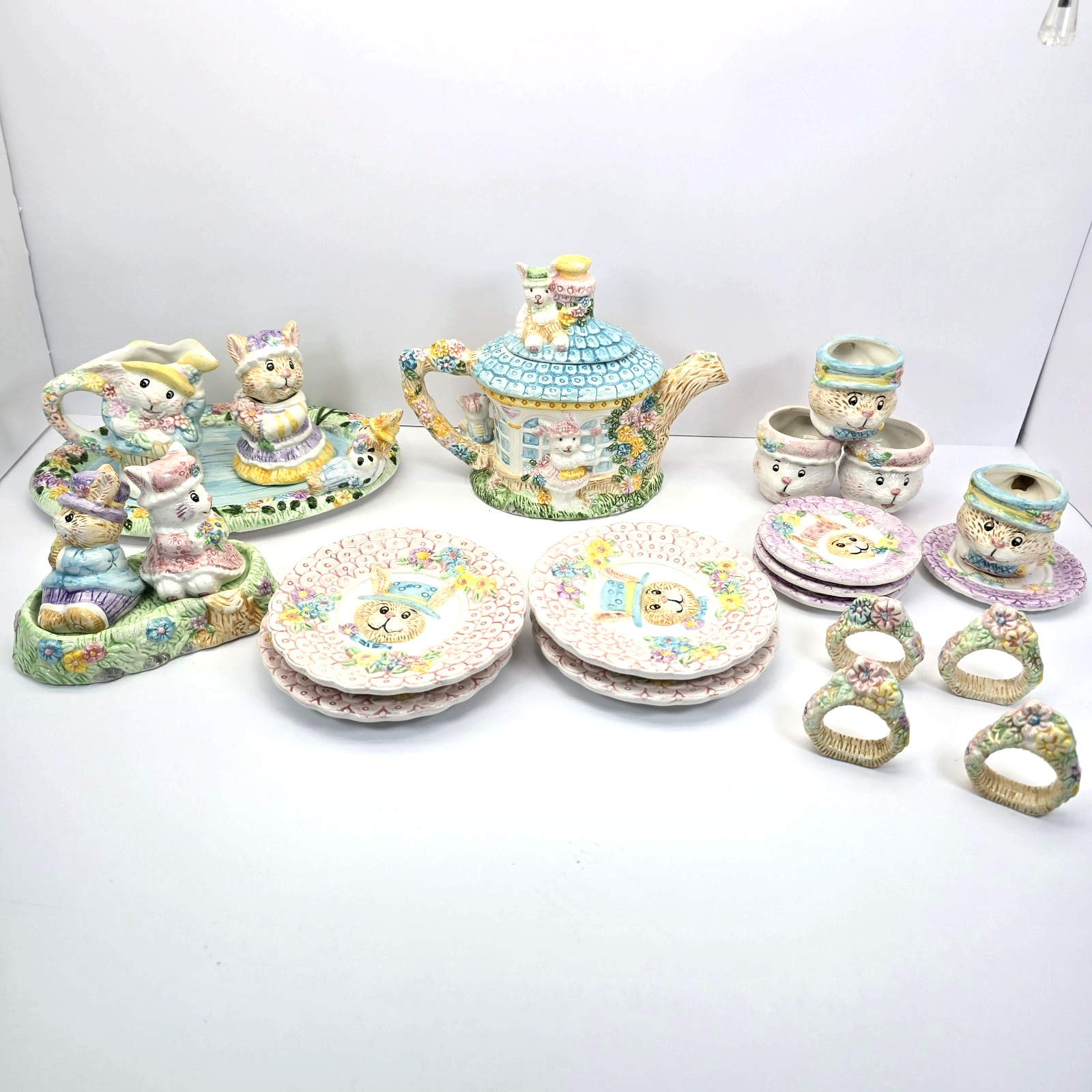 1994 Mercuries Garden Party Springtime Complete Tea Set Easter Bunny 25 Piece 