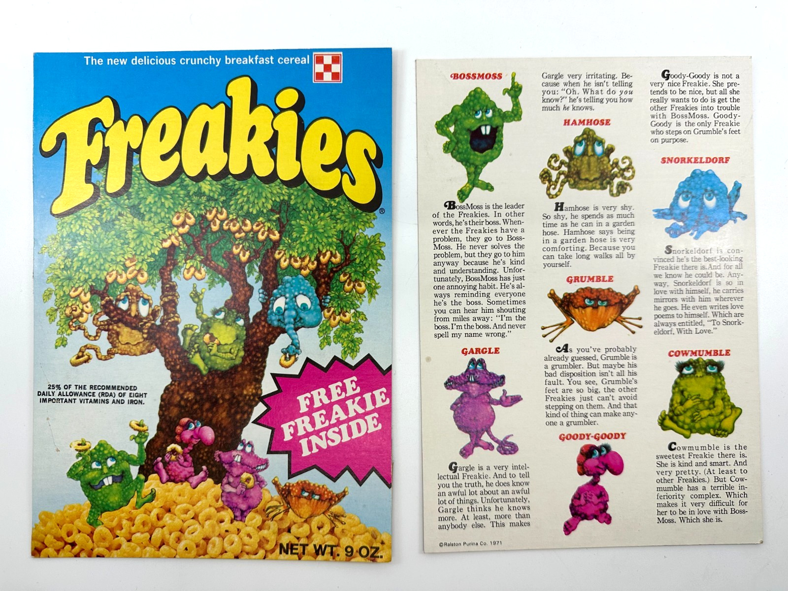 Original 1970s RALSTON FREAKIES Cereal Box Front/Back Panel Free Freakie Offer