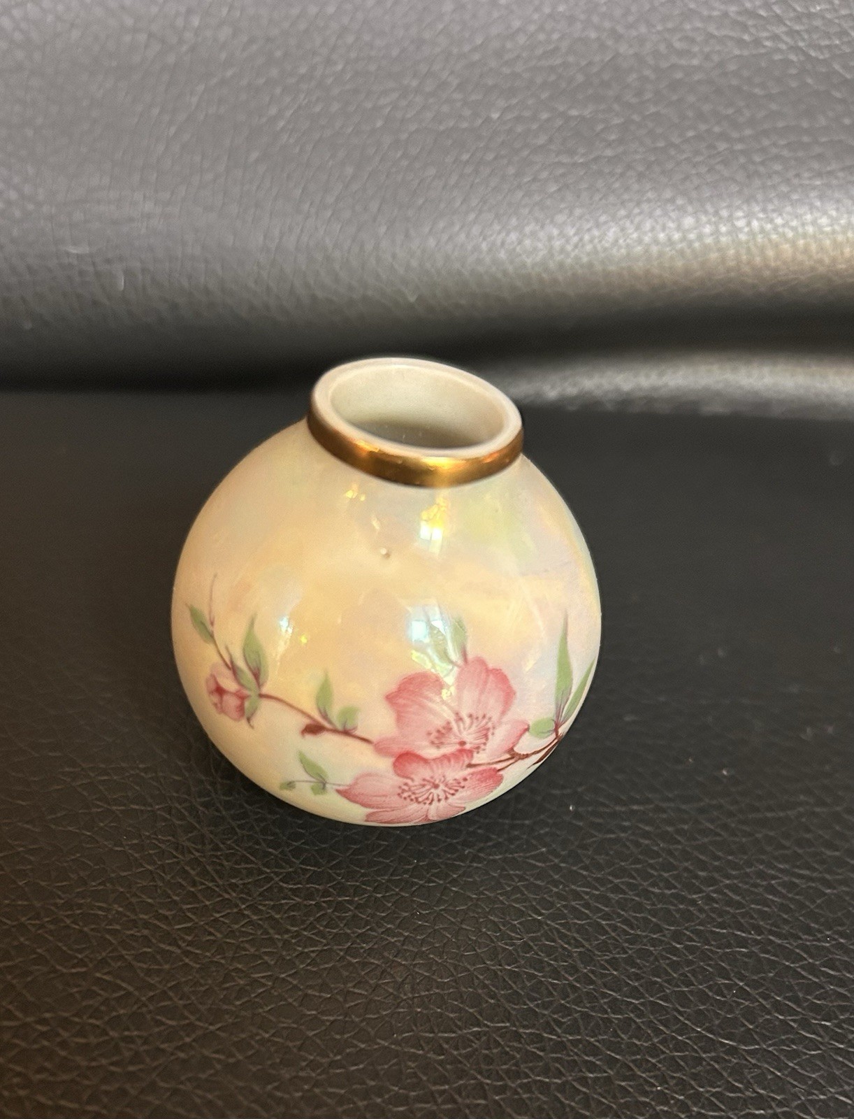 Vintage Limoges France Miniature Iridescent Bud Vase With Gold Accents