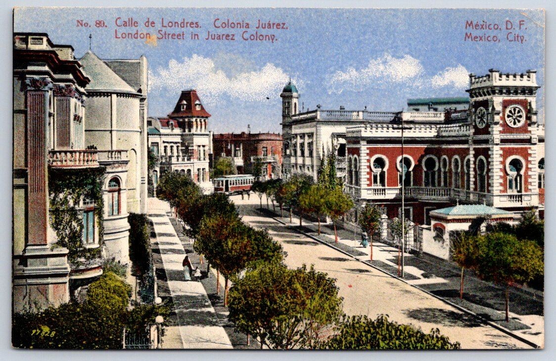 Antique Mexico Postcard MEXICO CITY Calle de Londres Juarez 1910