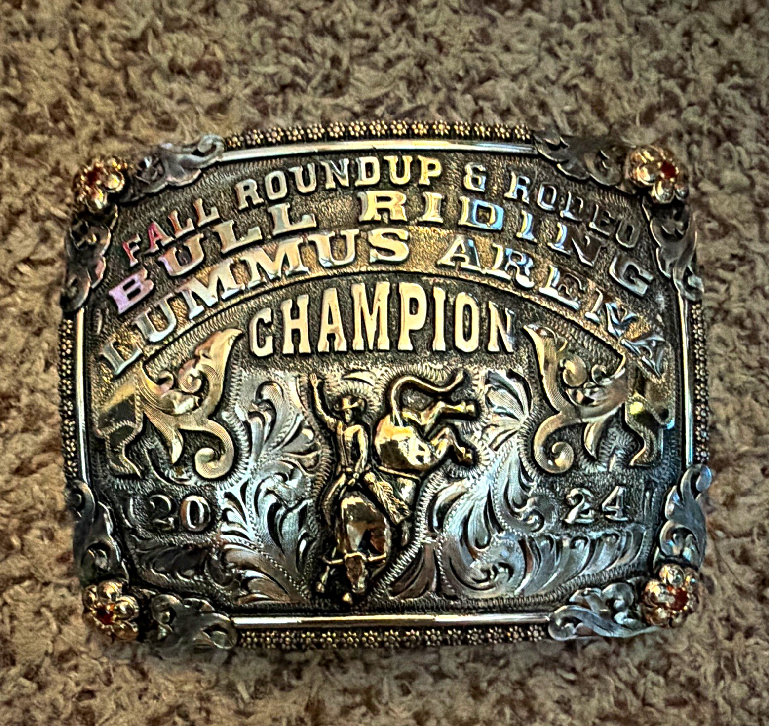 All Roundup & Rodeo Bull Riding Champion Belt Buckle • 2024 • Lummus, AR
