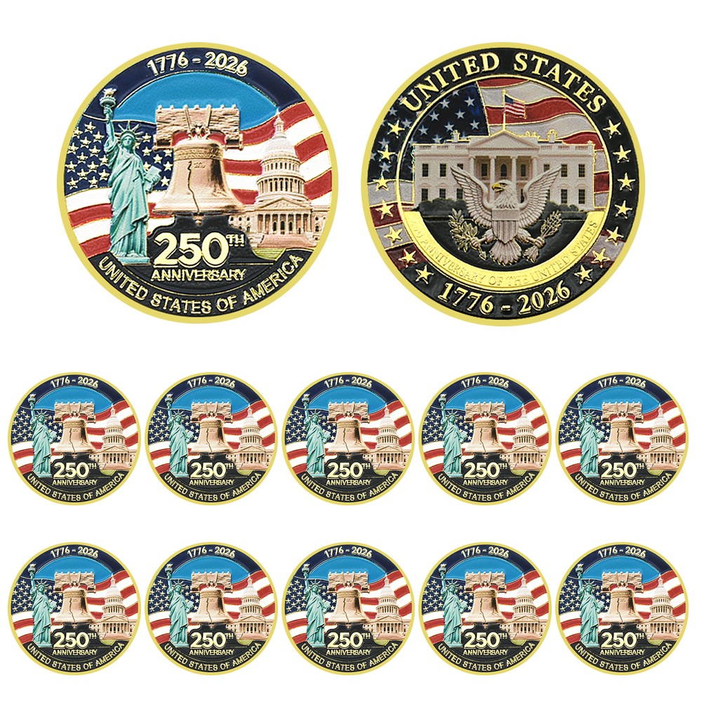 10PCS USA 250th Anniversary 1776-2026 Gold Coin Liberty Bell Statue White House 10PCS USA 250th Anniversary 1776-2026 Gold Coin Liberty Bell Statue White House