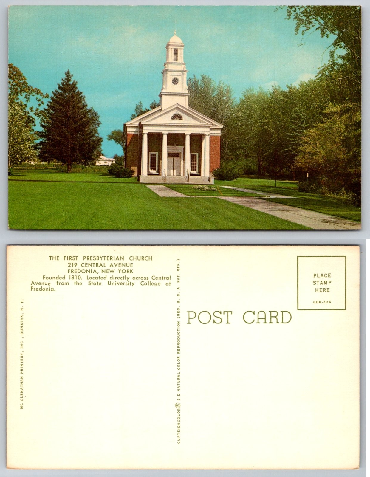 Fredonia New York First Presbyterian Church Postcard