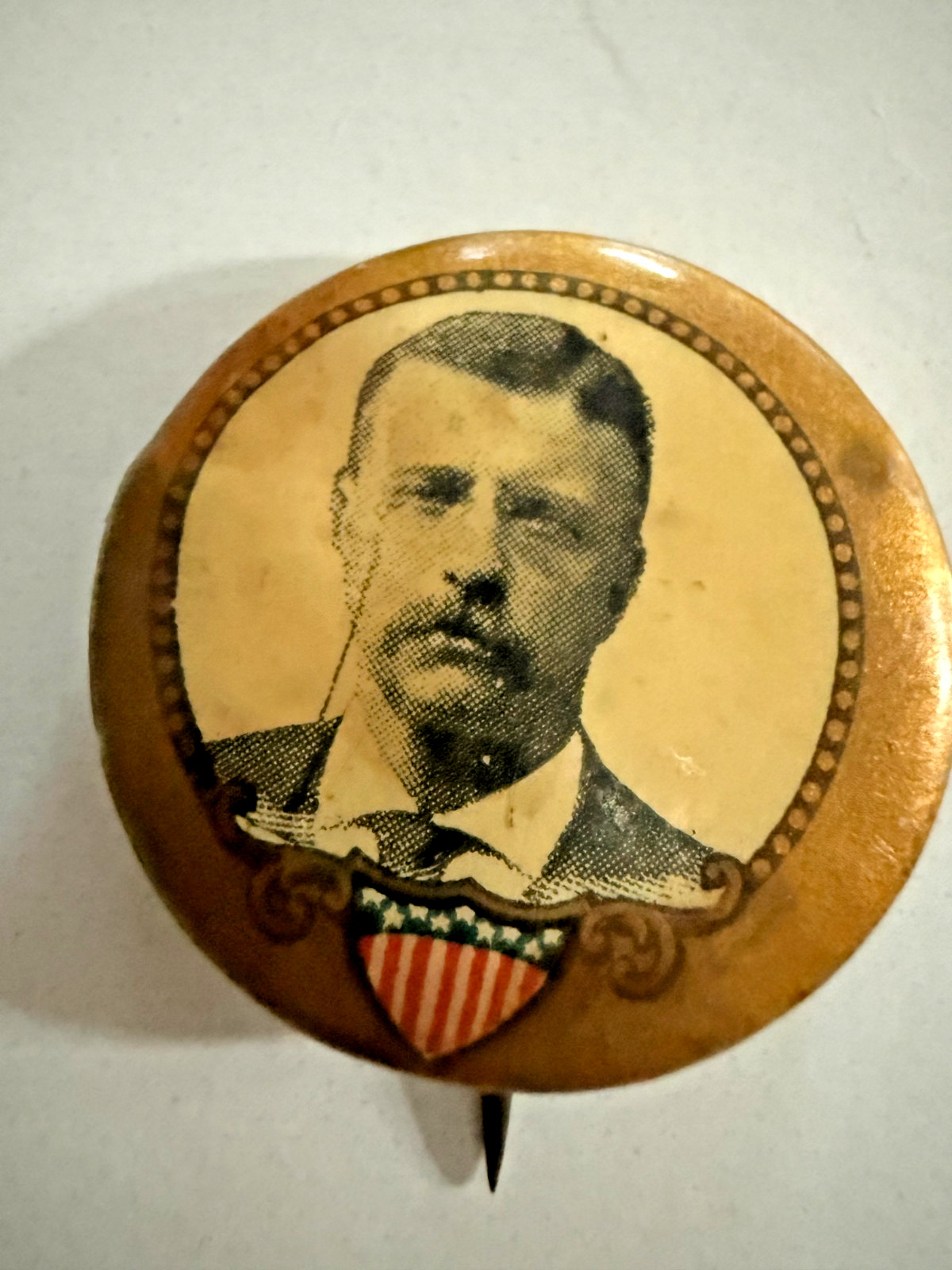 Antique Teddy Roosevelt 1904 Presidential Pinback Ornate Beaded 13/16 Antique Teddy Roosevelt 1904 Presidential Pinback Ornate Beaded 13/16