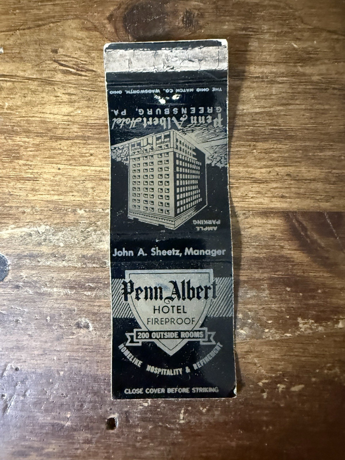 H1757 Penn Albert Hotel Greensburg Pennsylvania Vintage Matchbook Cover H1757 Penn Albert Hotel Greensburg Pennsylvania Vintage Matchbook Cover