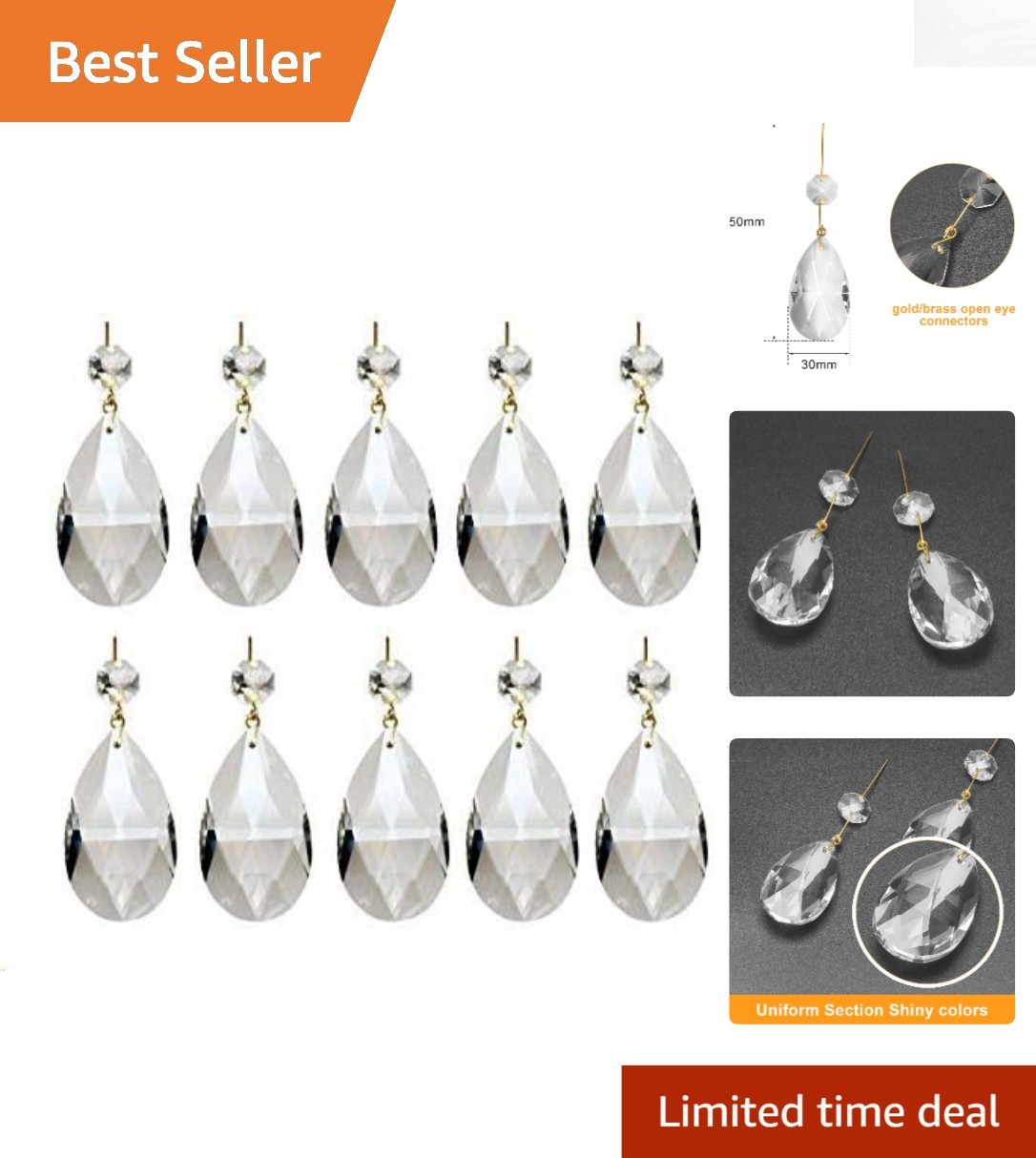 Elegant 10-Pack Teardrop Crystal Prism Beads for Home Decor & Jewelry Making Elegant 10-Pack Teardrop Crystal Prism Beads for Home Decor & Jewelry Making